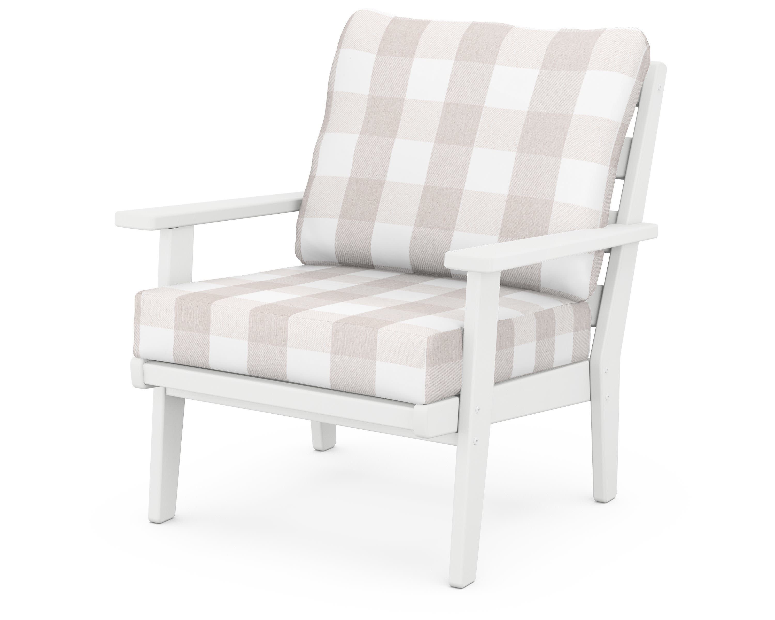 Grant Park Deep Seating Chair in White / Buffalo Plaid Dune Burlap