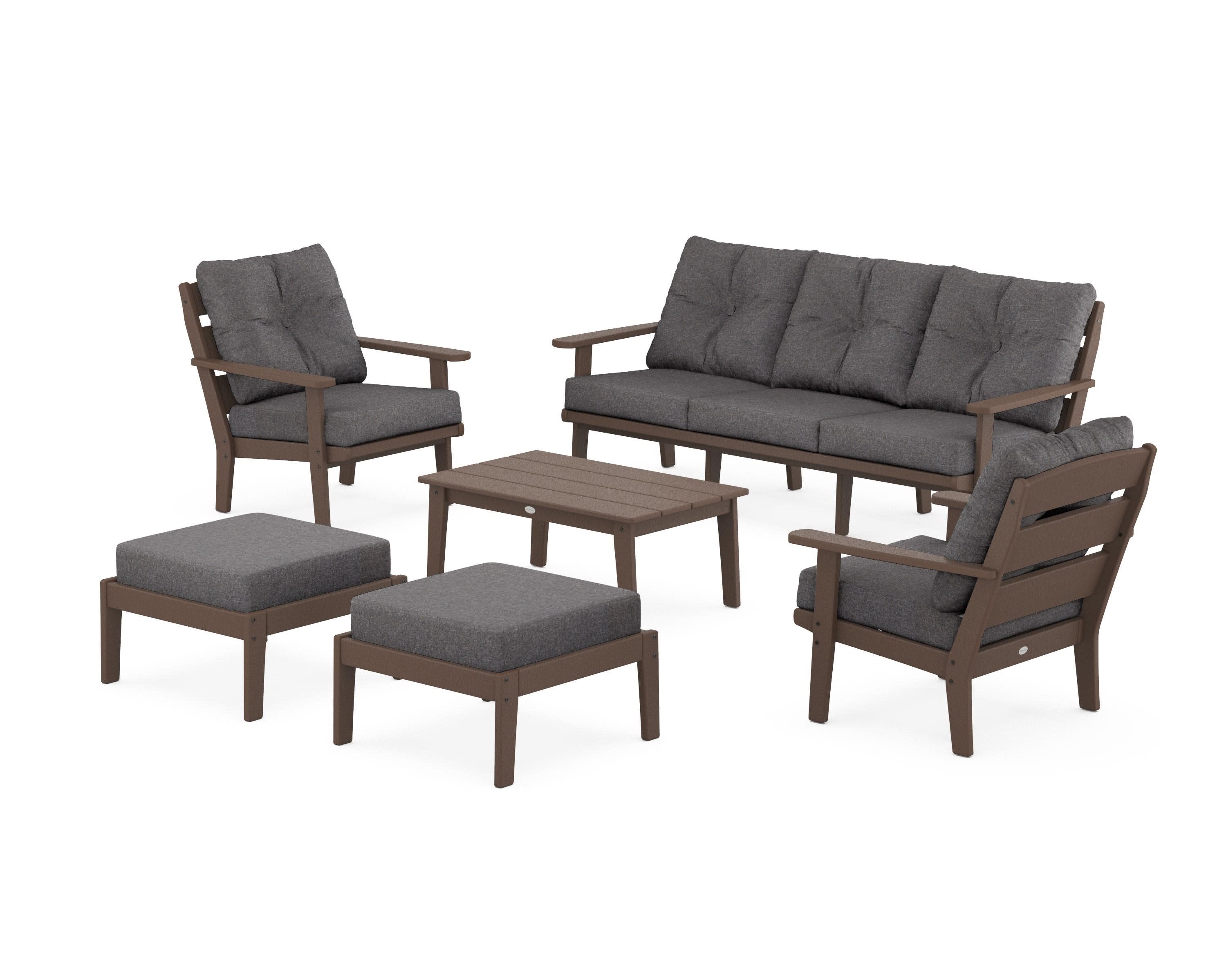 Lakeside 6-Piece Lounge Sofa Set in Mahogany / Ash Charcoal
