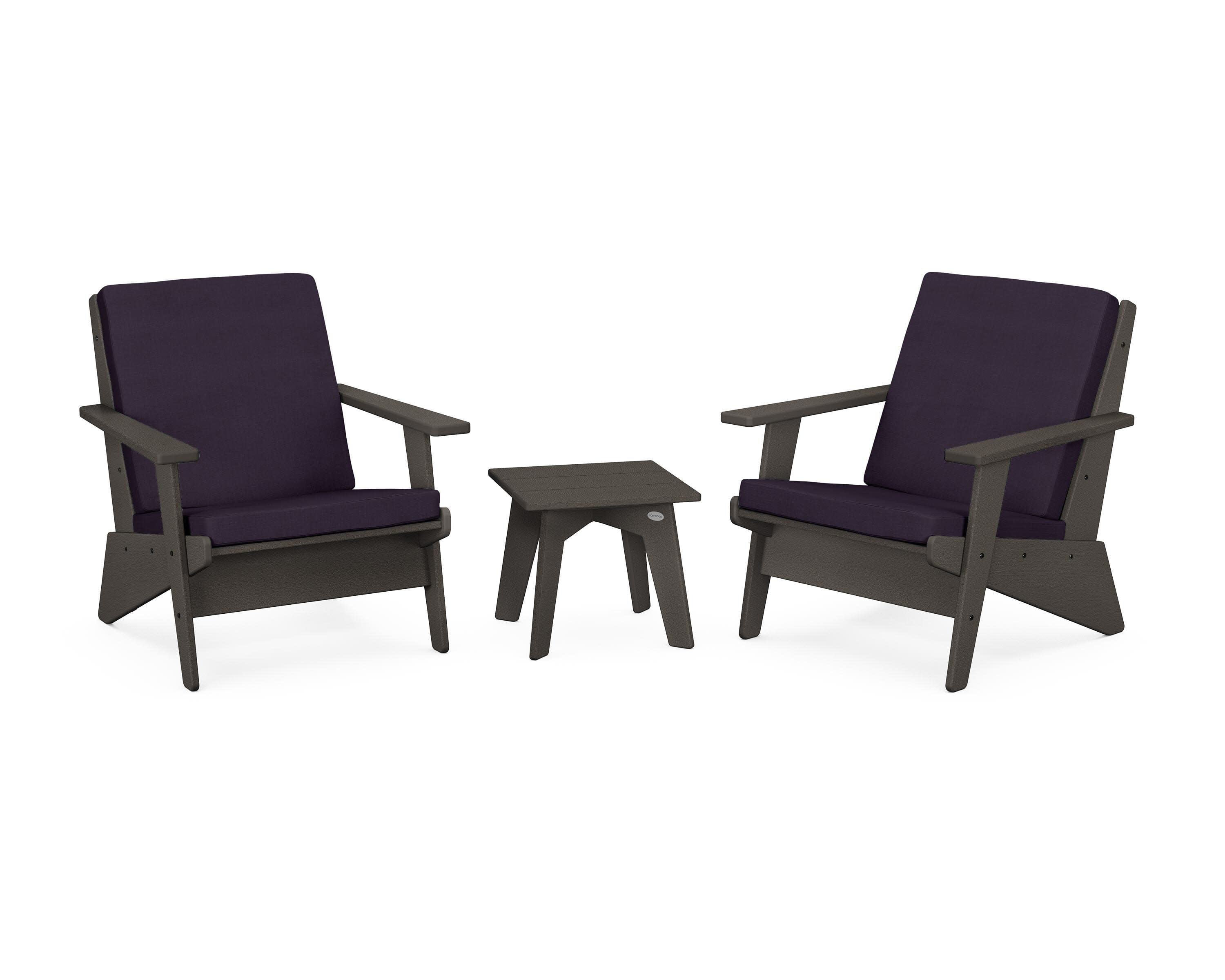 Riviera Modern Lounge 3-Piece Set in Vintage Coffee / Navy Linen