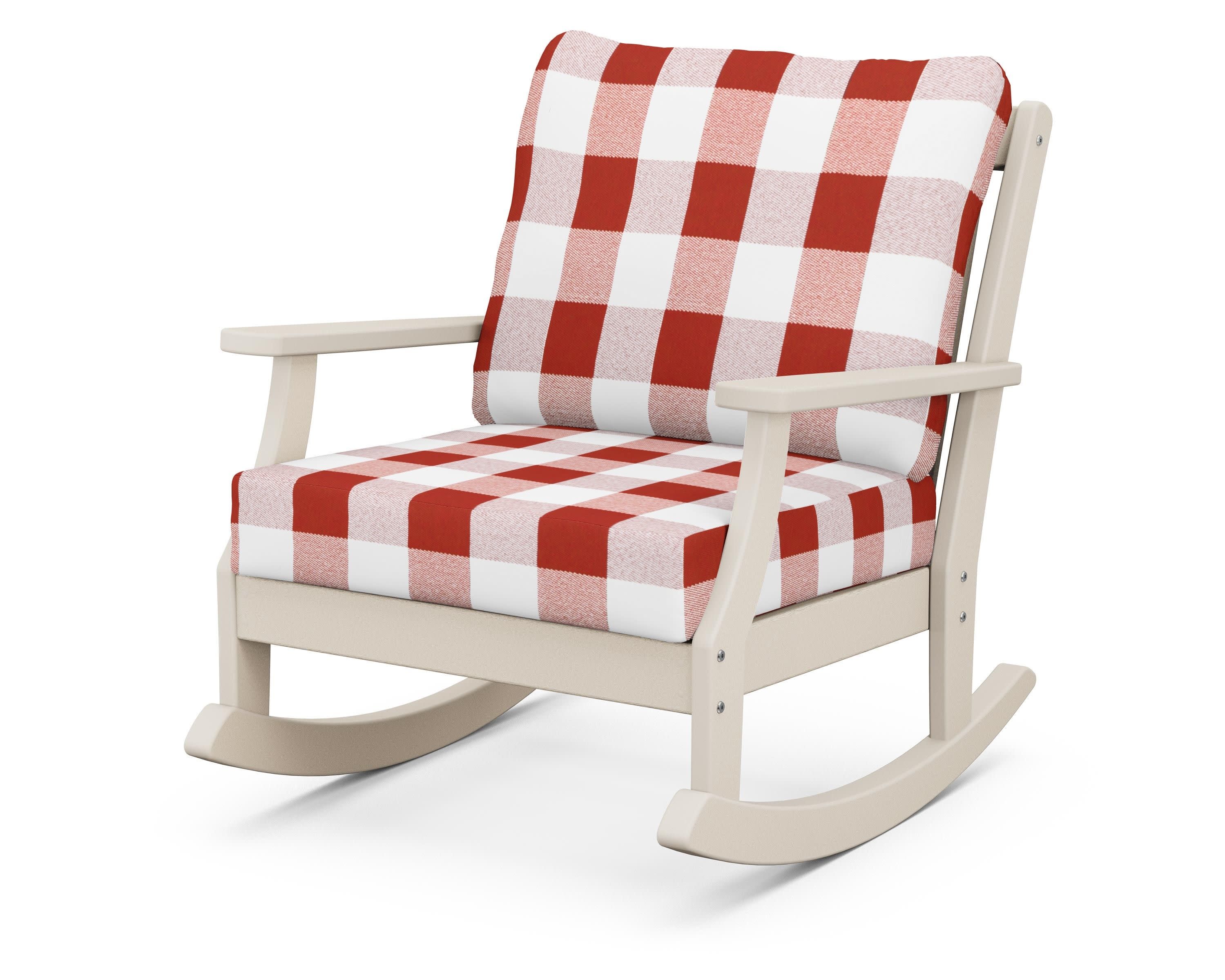 Braxton Deep Seating Rocking Chair in Sand / Buffalo Plaid Crimson