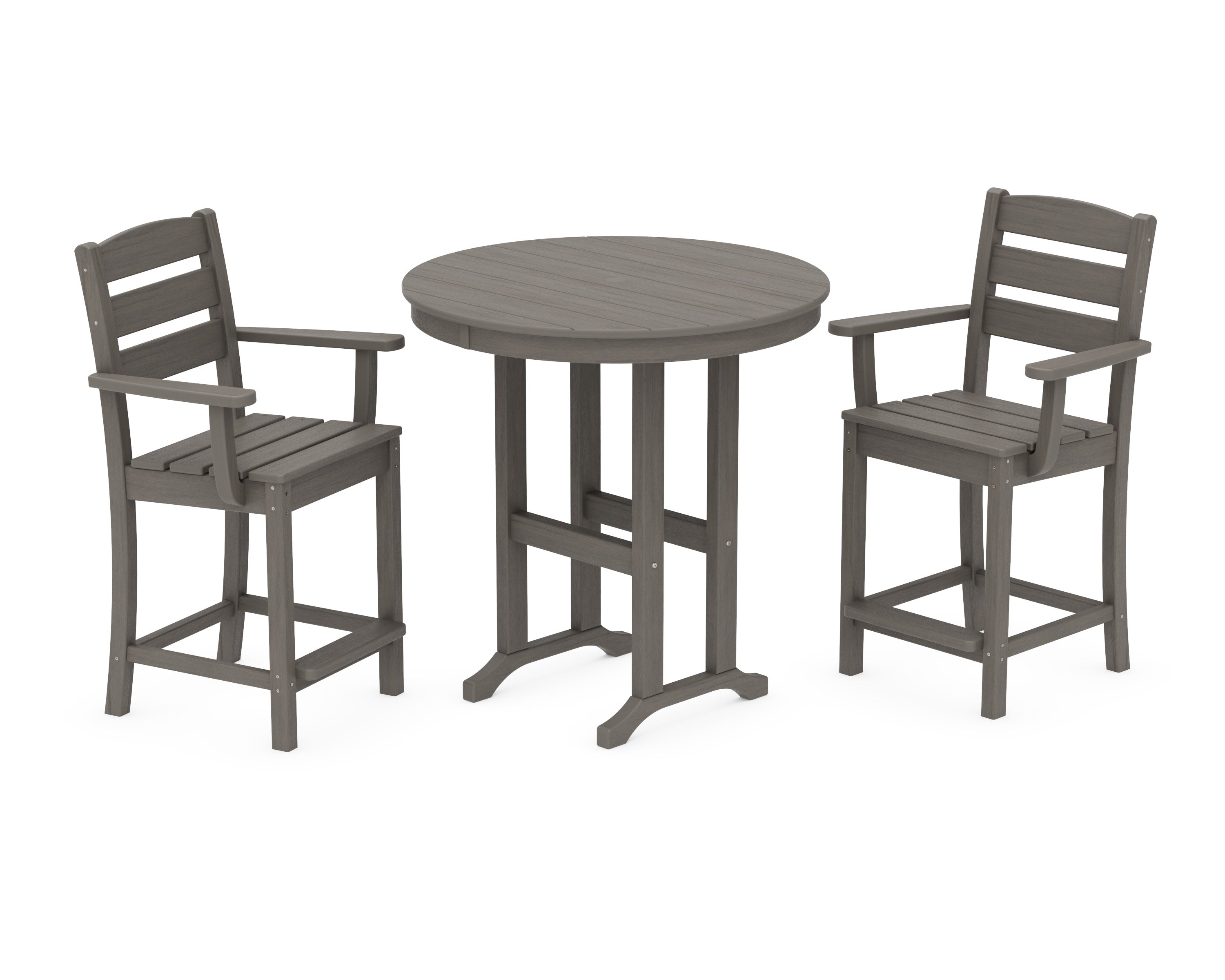 Lakeside 3-Piece Round Farmhouse Arm Chair Counter Set in Driftwood