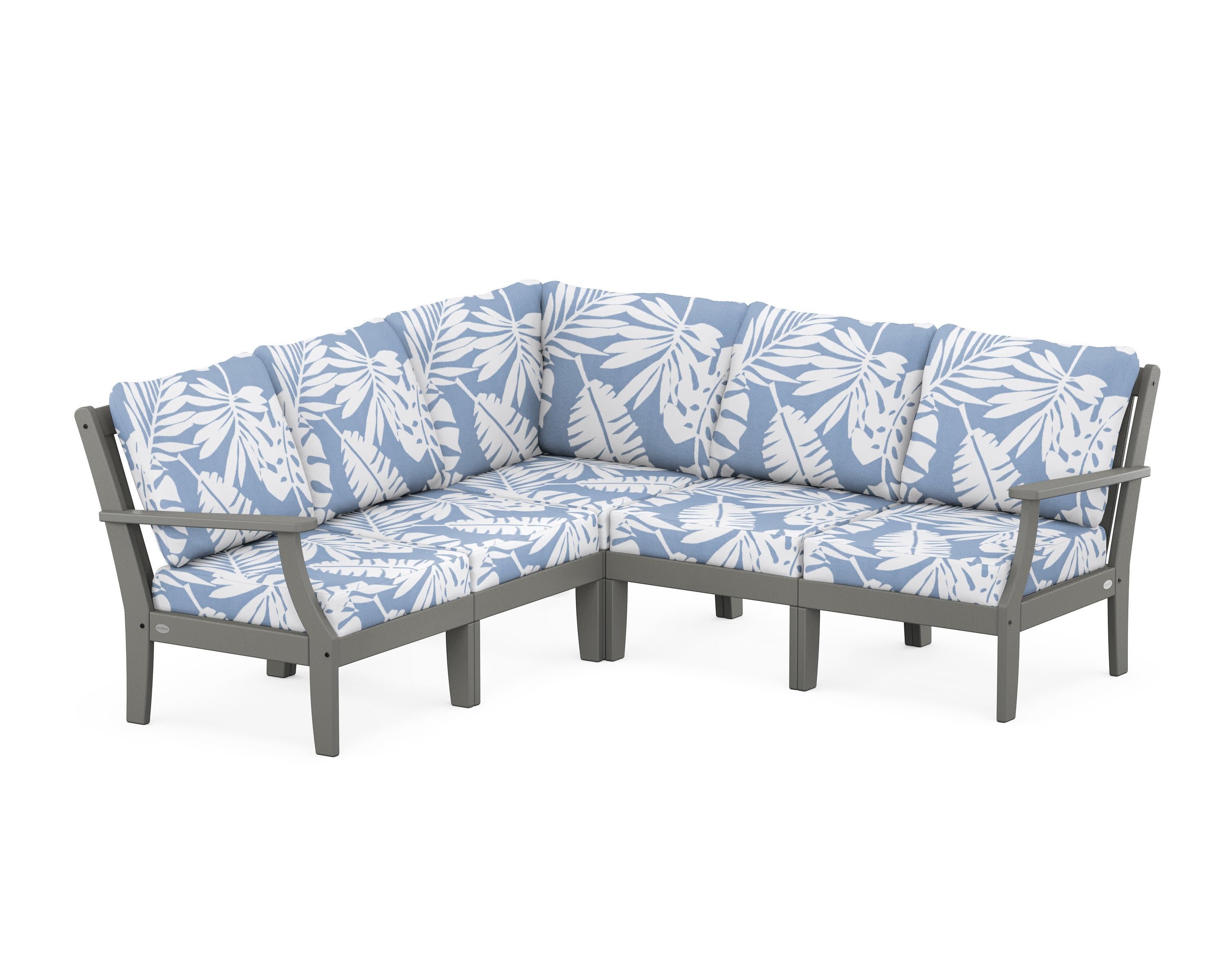 Braxton Modular 5-Piece Deep Seating Set in Slate Grey / Leaf Sky Blue