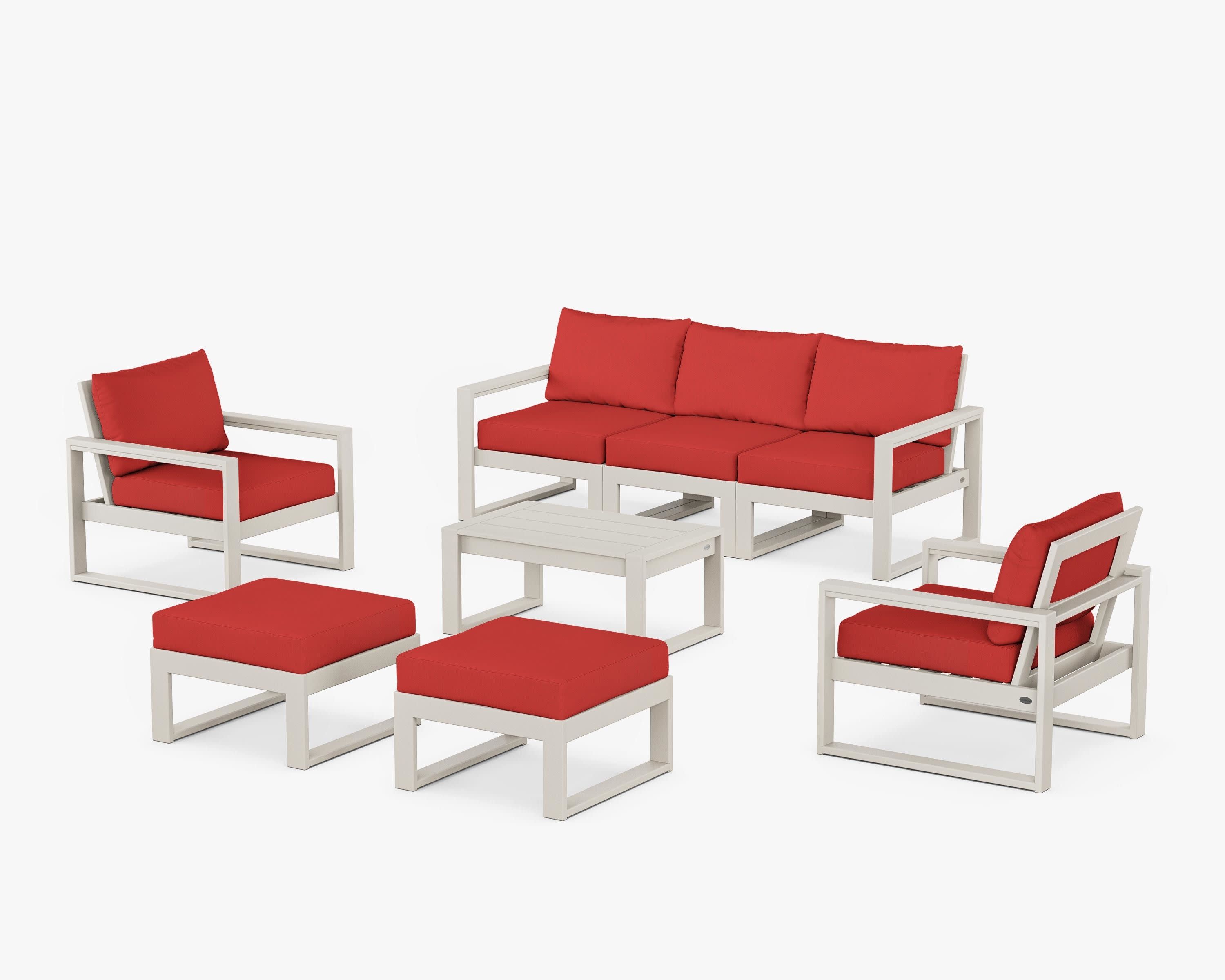 EDGE Sectional 8-Piece Lounge Sofa Set in Sand / Crimson Linen