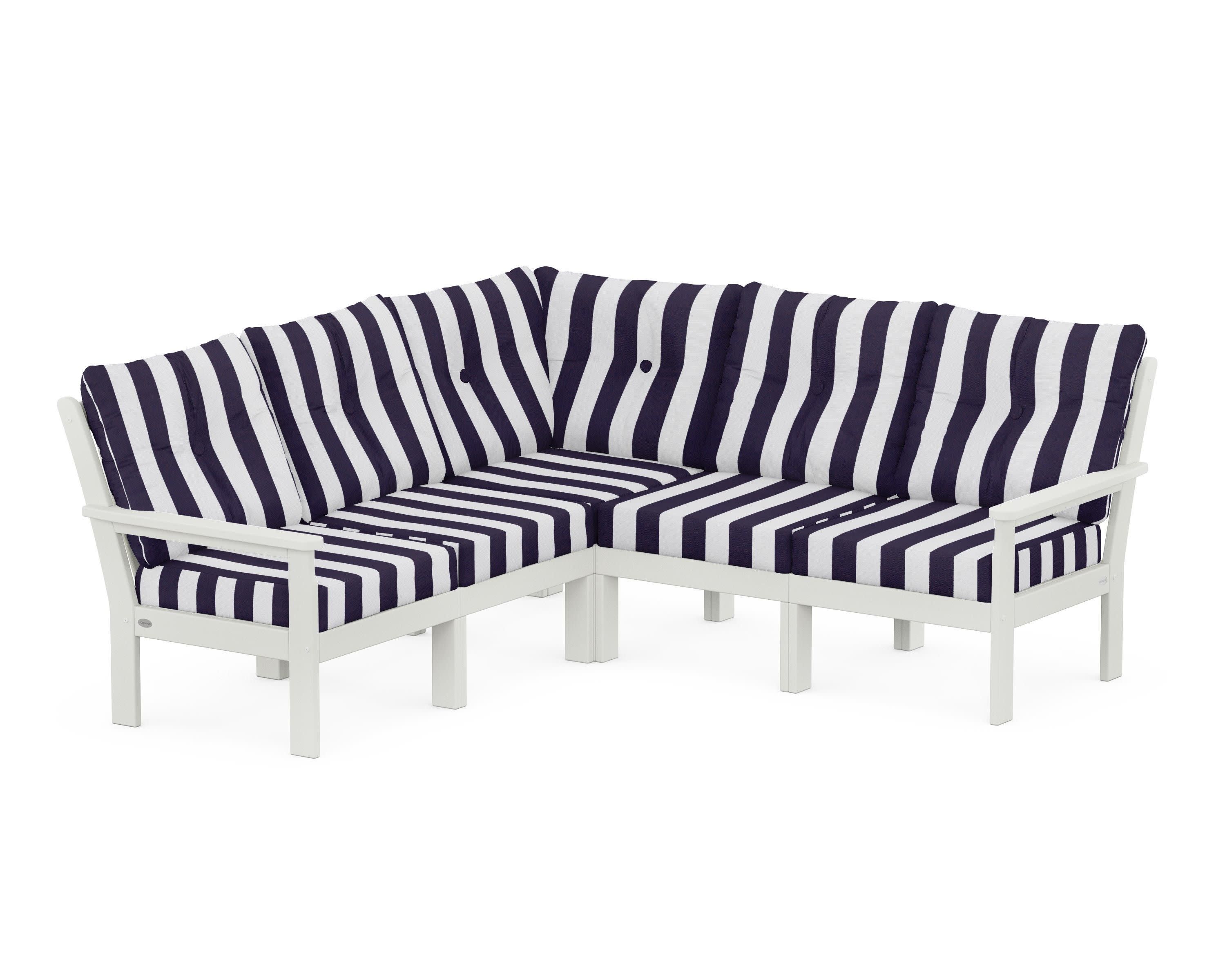 Vineyard 5-Piece Sectional in Vintage White / Cabana Stripe Navy