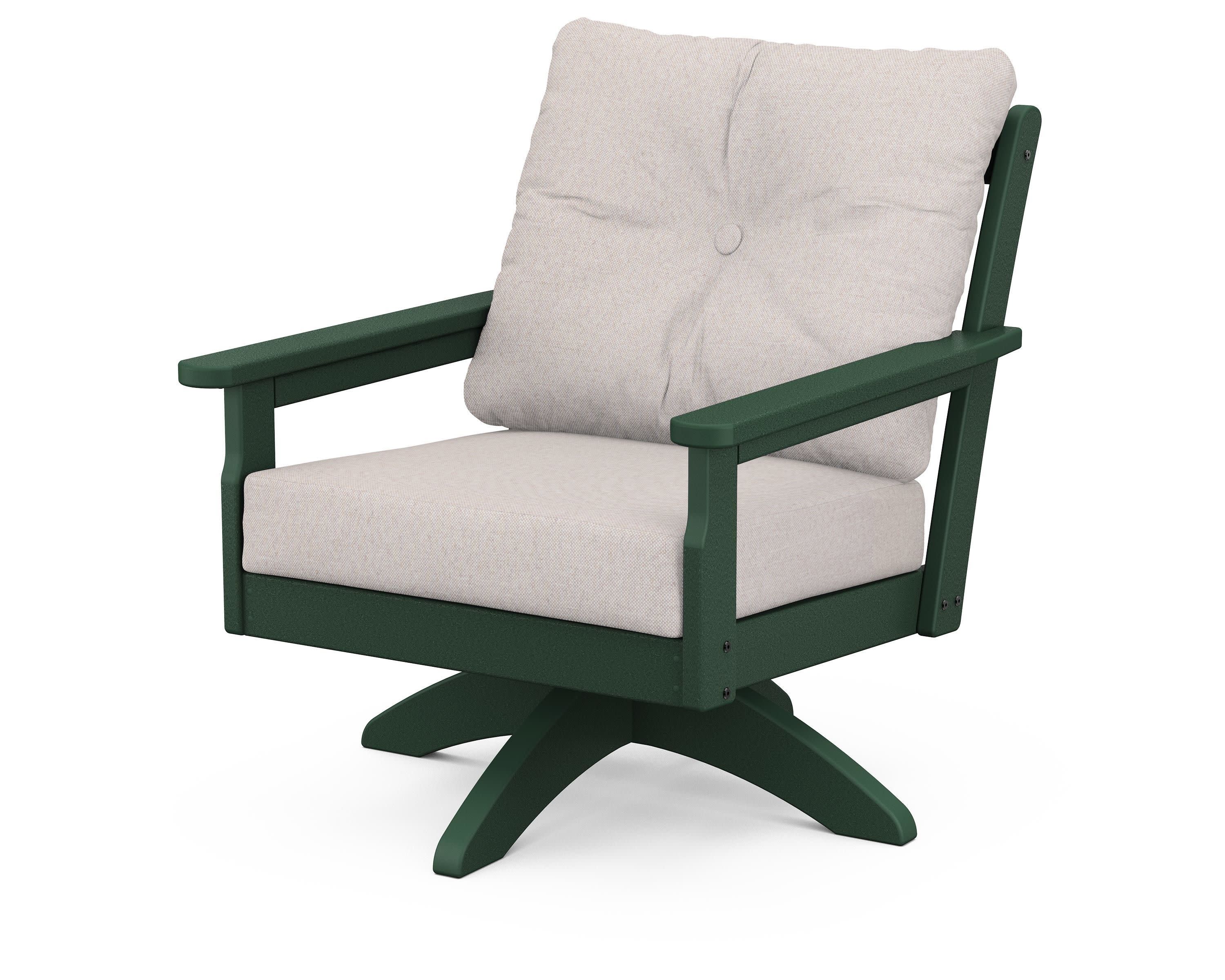 Vineyard Deep Seating Swivel Chair in Green / Dune Burlap