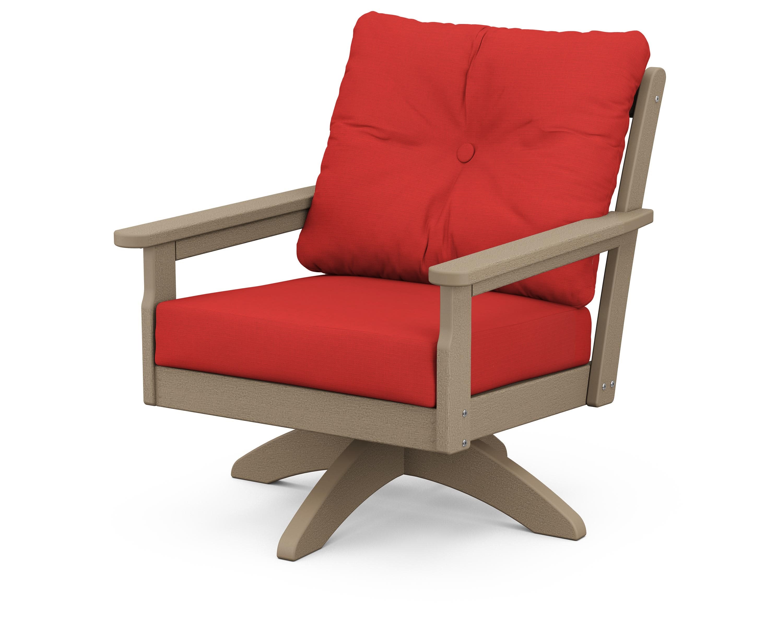 Vineyard Deep Seating Swivel Chair in Vintage Sahara / Crimson Linen