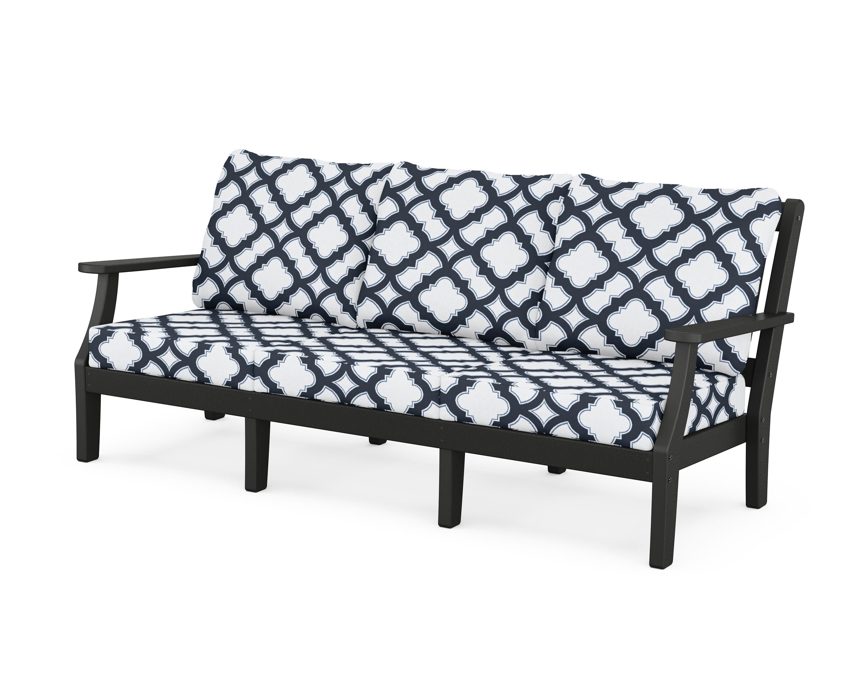 Chinoiserie Deep Seating Sofa in Black / Trellis Marine Indigo