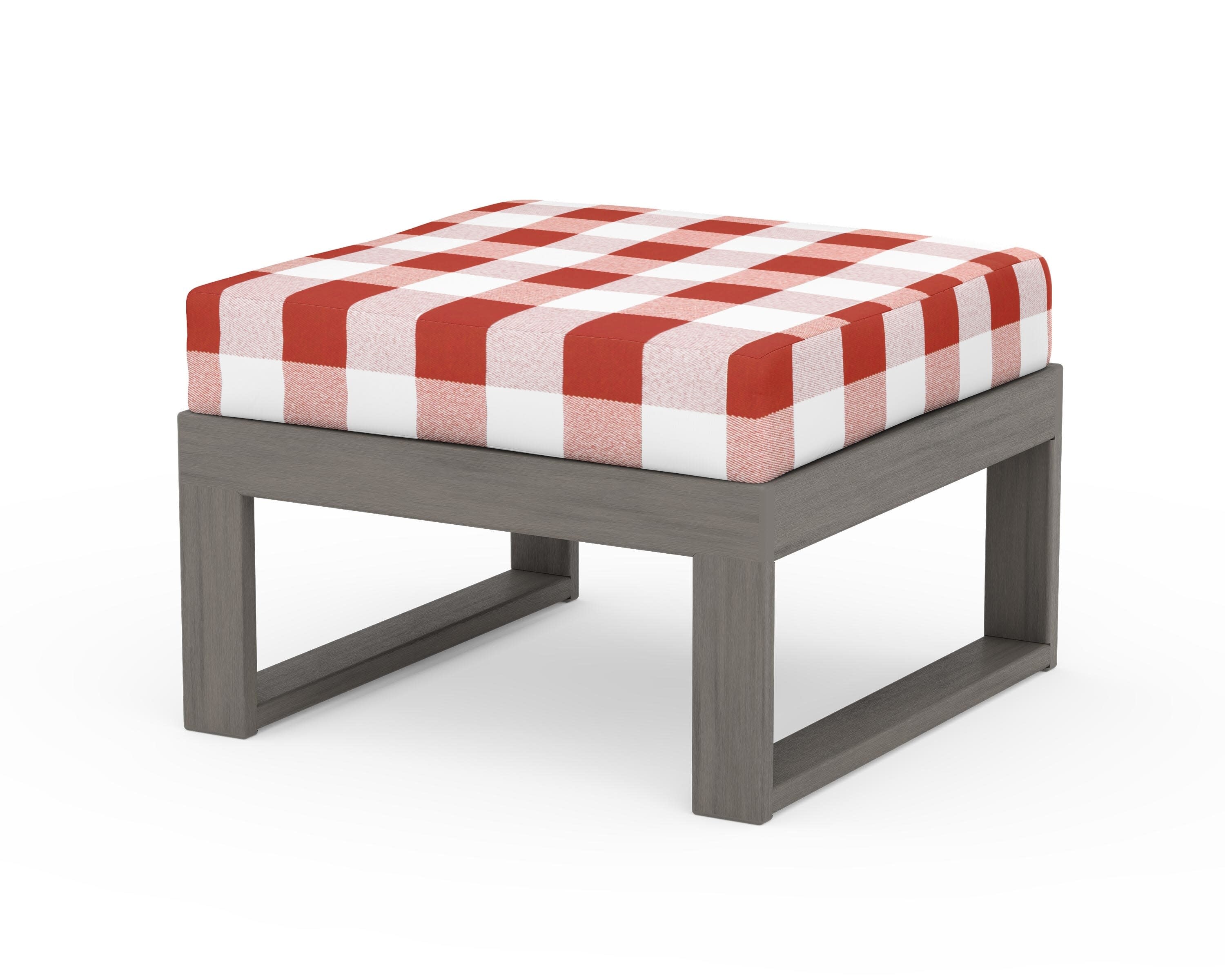 Modular Ottoman - Modern in Driftwood / Buffalo Plaid Crimson