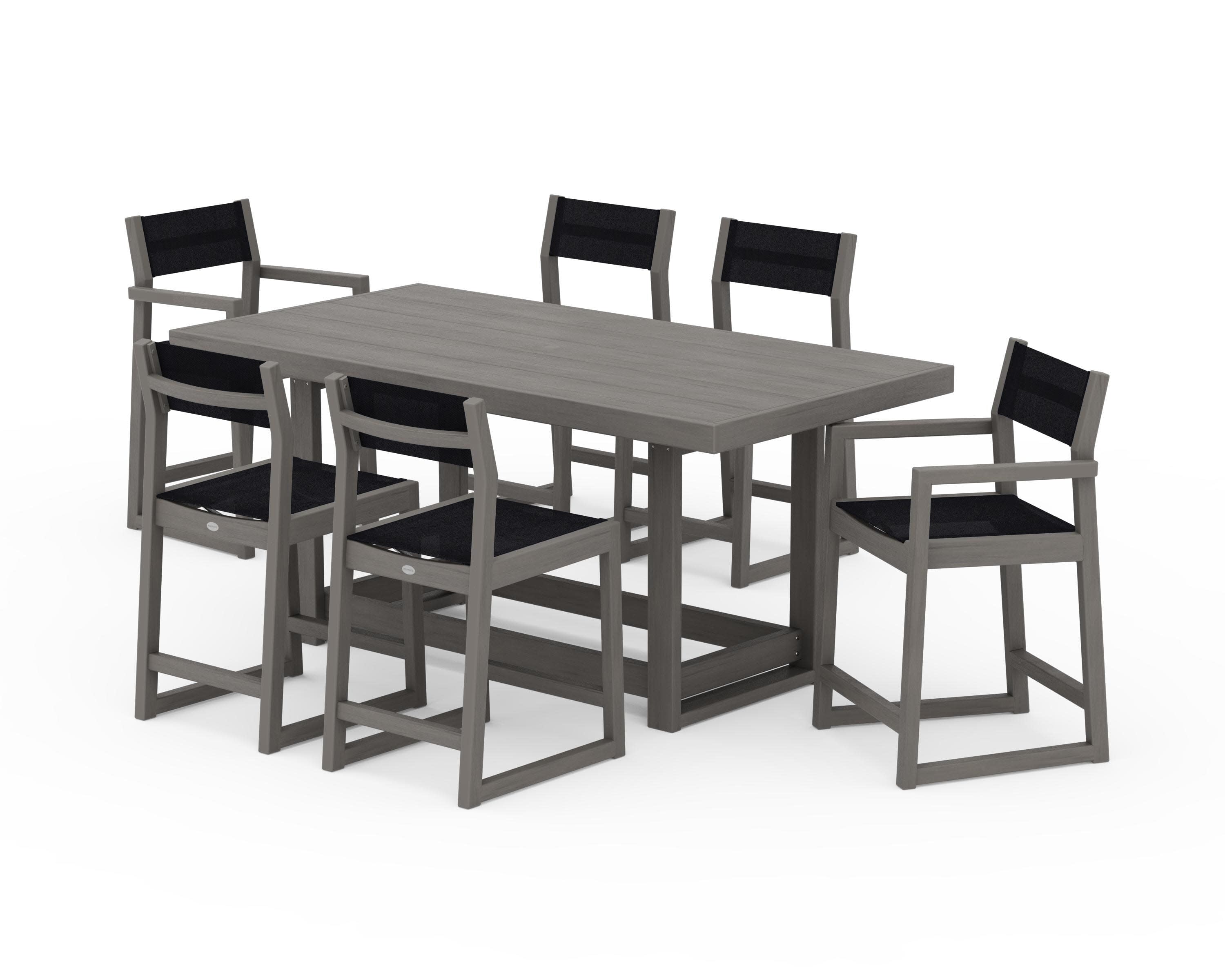 EDGE Sling 7-Piece Counter Table Set in Driftwood / Black Sling