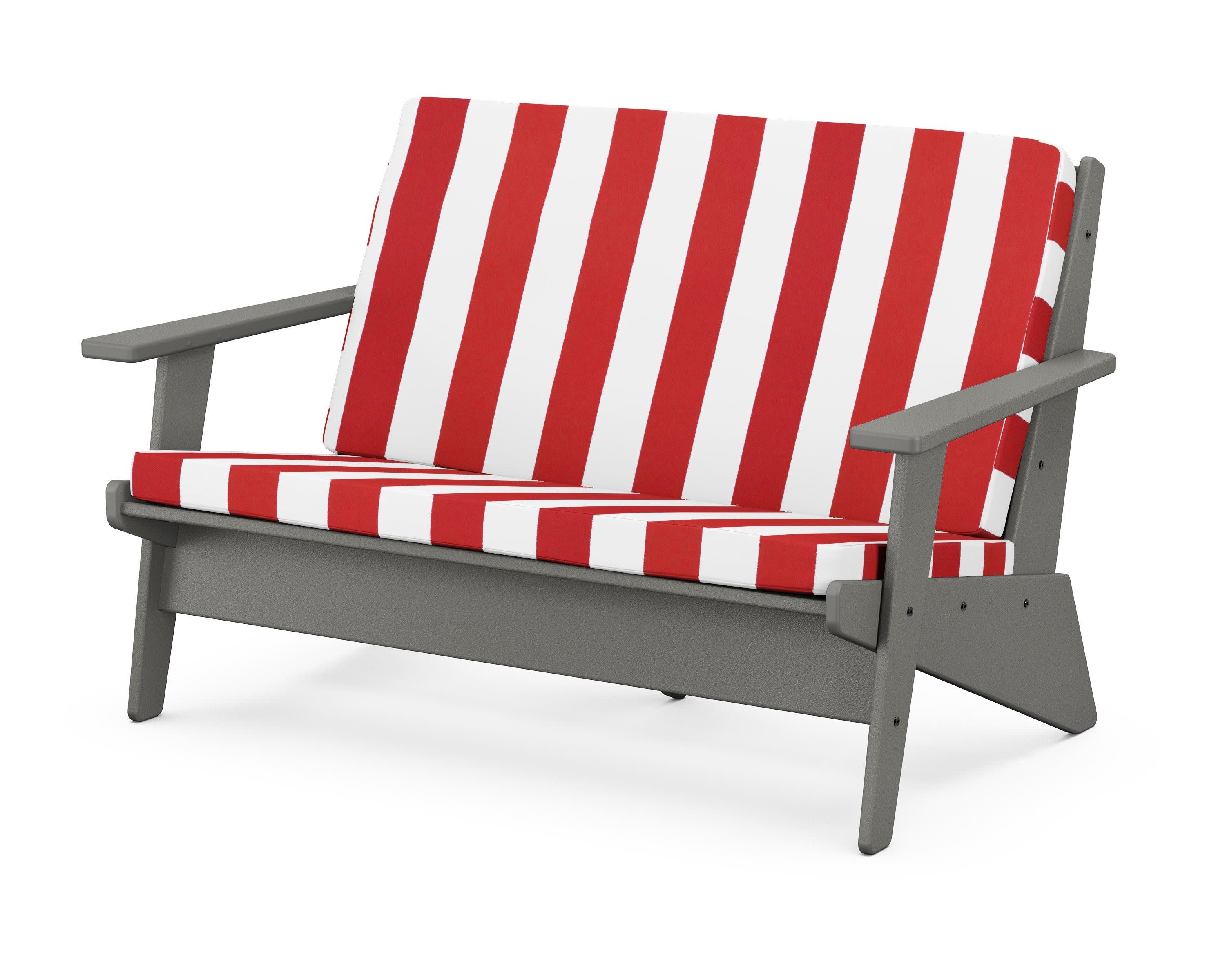 Riviera Modern Lounge Loveseat in Slate Grey / Cabana Stripe Crimson