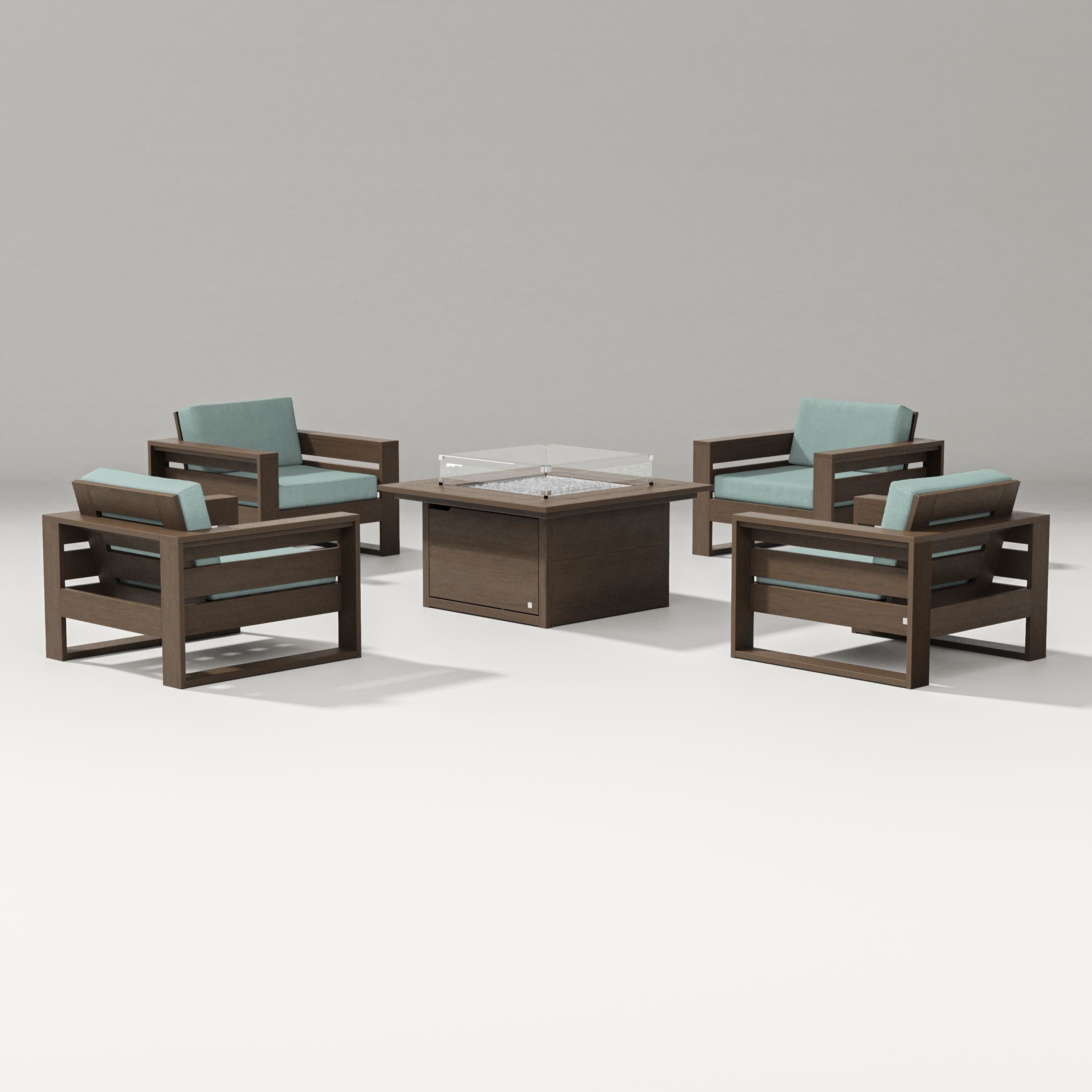 Latitude 5-Piece Lounge Fire Table Set in Kona / Glacier Spa