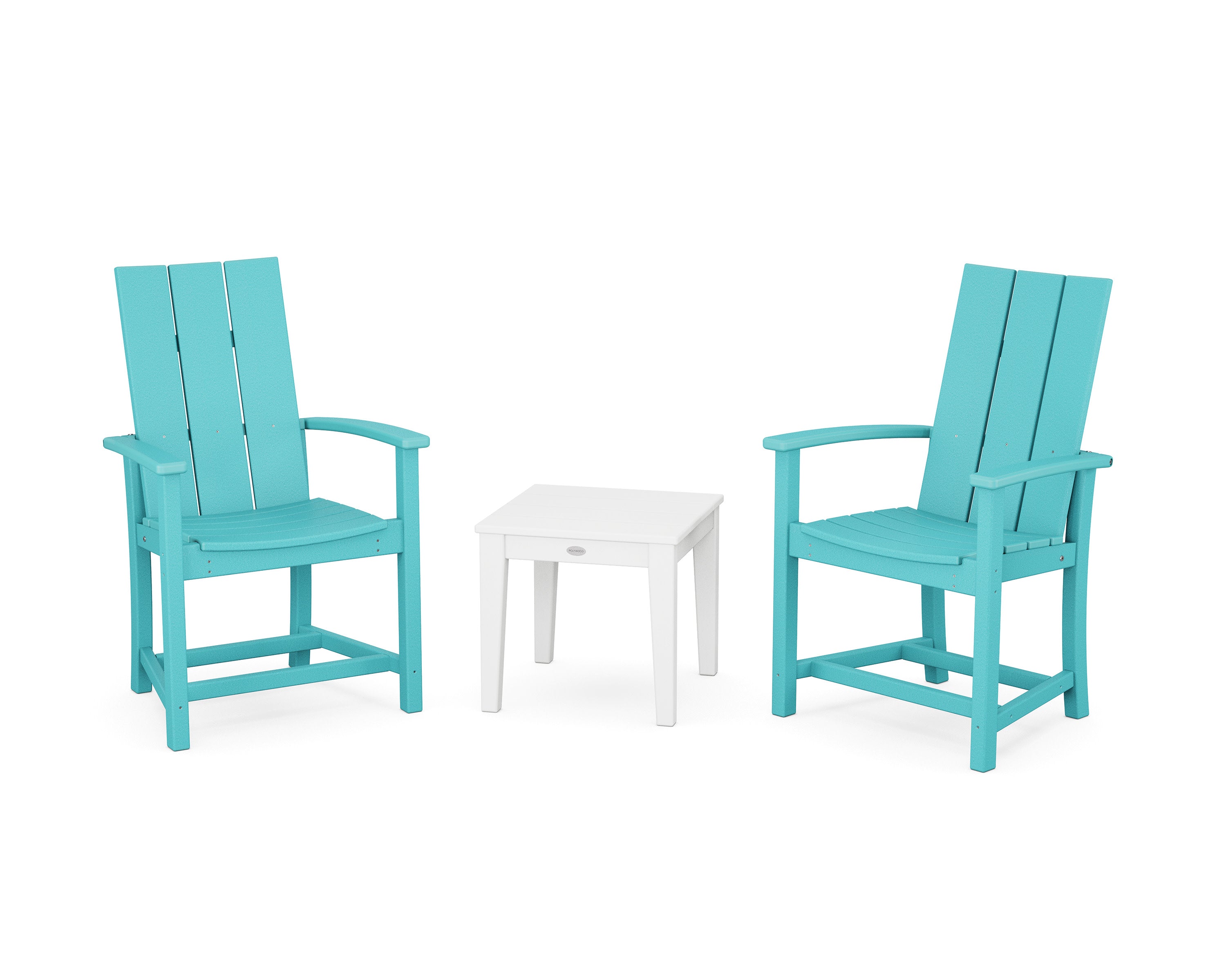 Modern 3-Piece Upright Adirondack Chair Set in Aruba / White