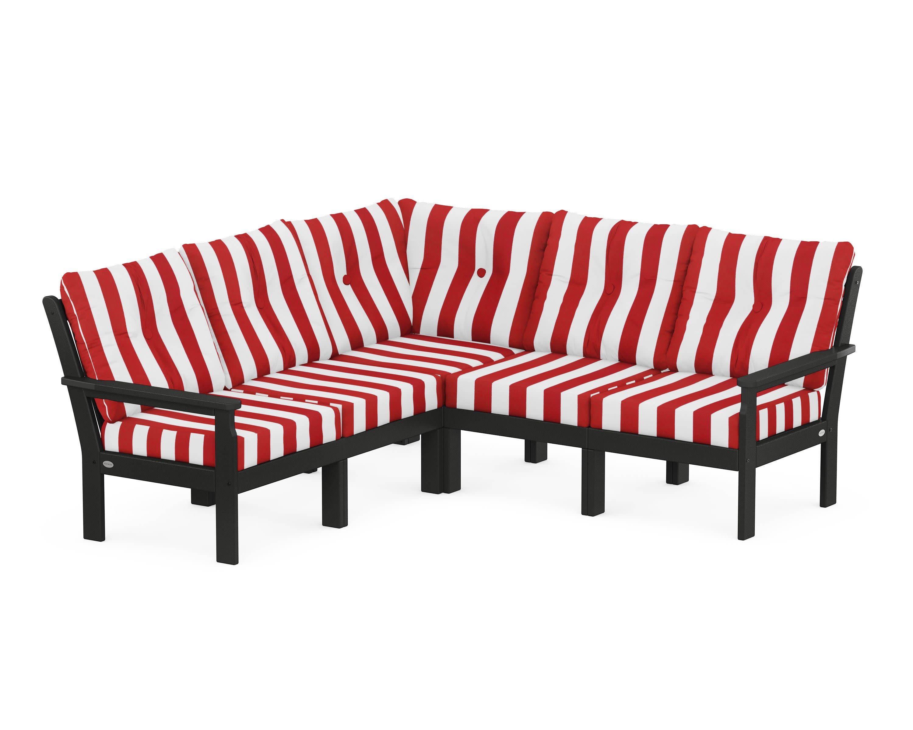 Vineyard 5-Piece Sectional in Black / Cabana Stripe Crimson