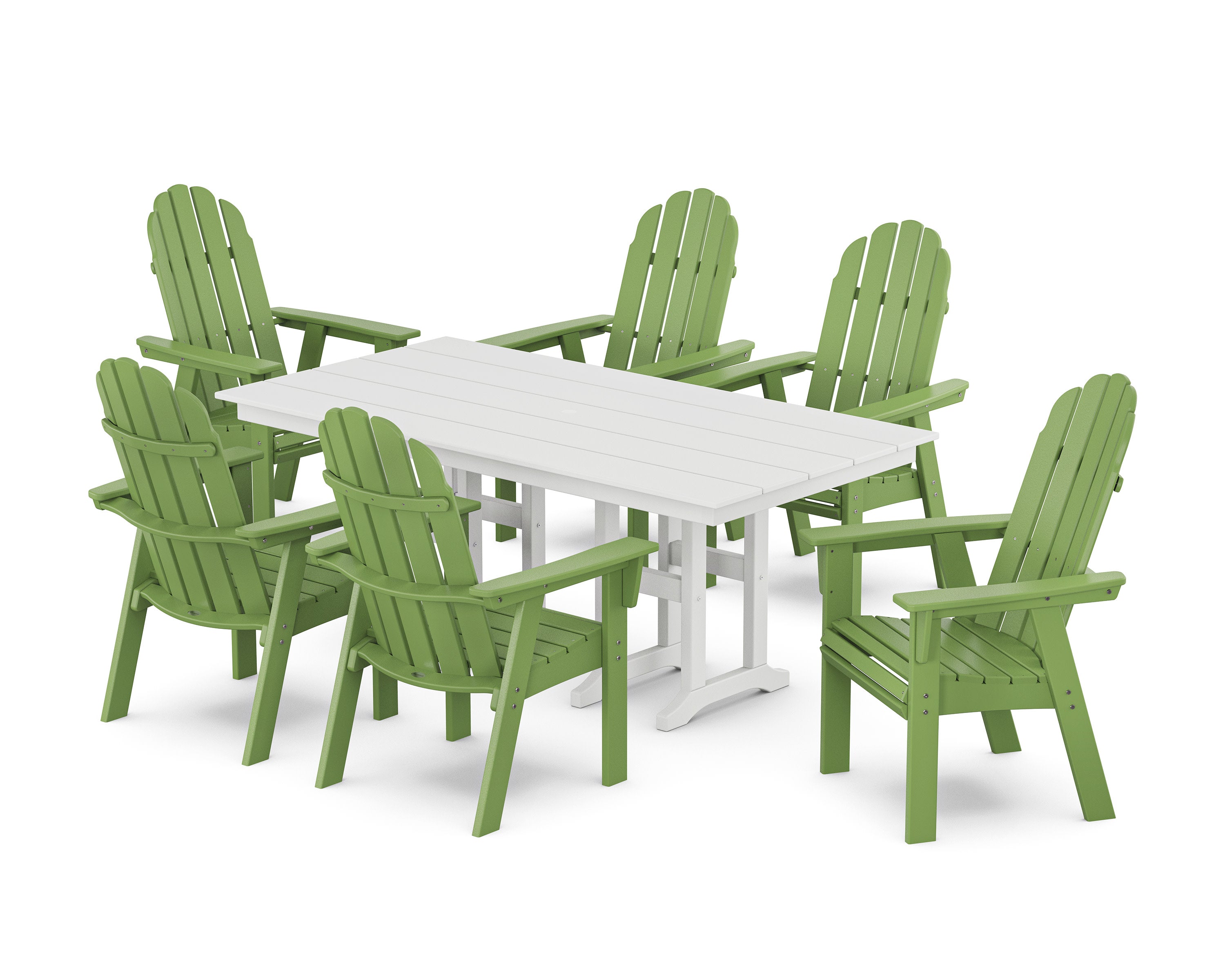 Vineyard Curveback Adirondack Chair 7-Piece Farmhouse Dining Set in Lime / White