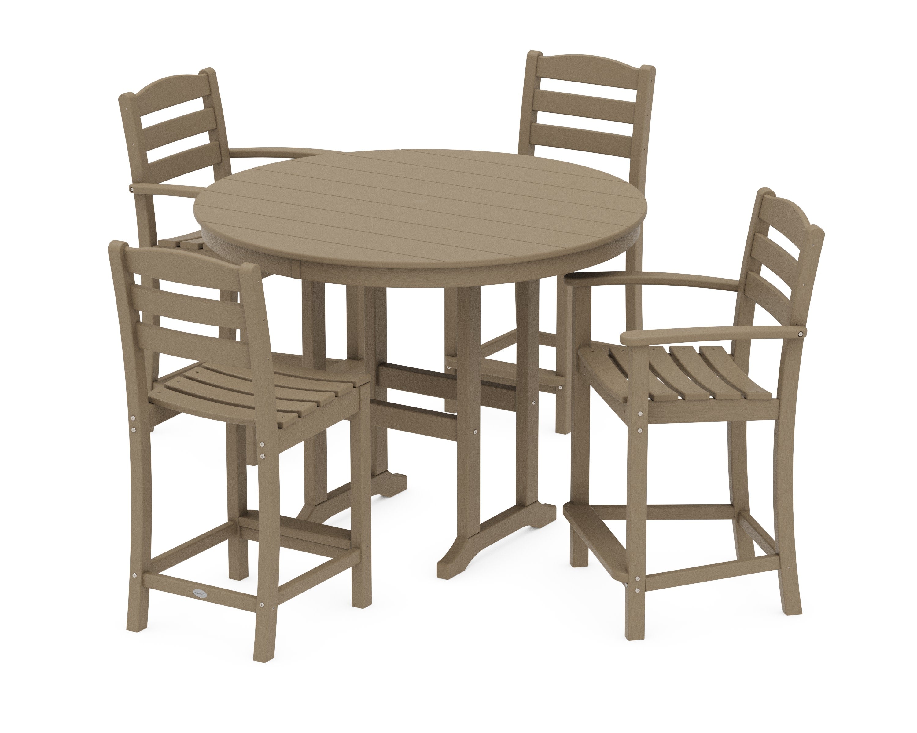 La Casa Caf 5-Piece Round Farmhouse Counter Dining Set in Vintage Sahara