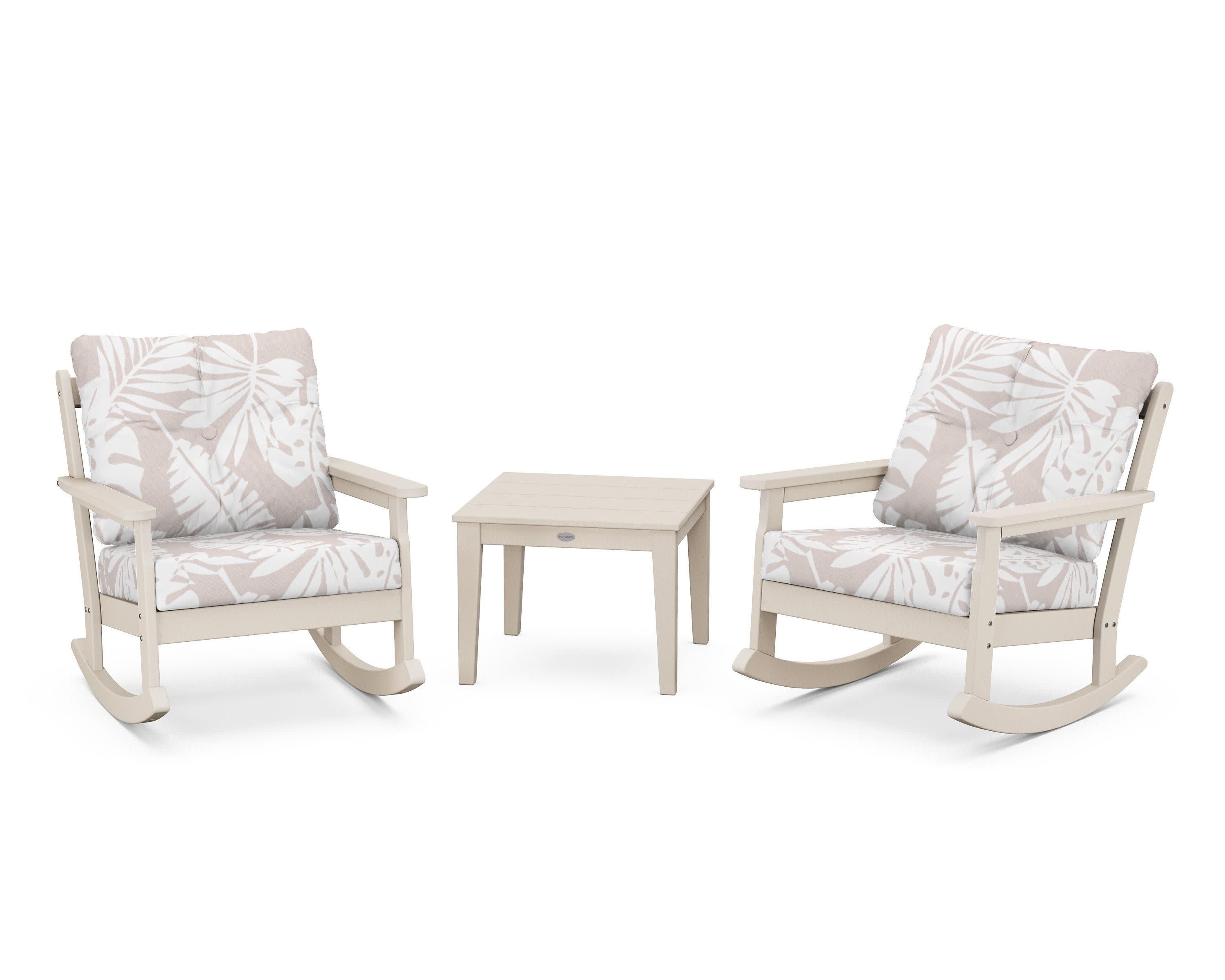 Vineyard 3-Piece Deep Seating Rocker Set in Sand / Leaf Dune Burlap