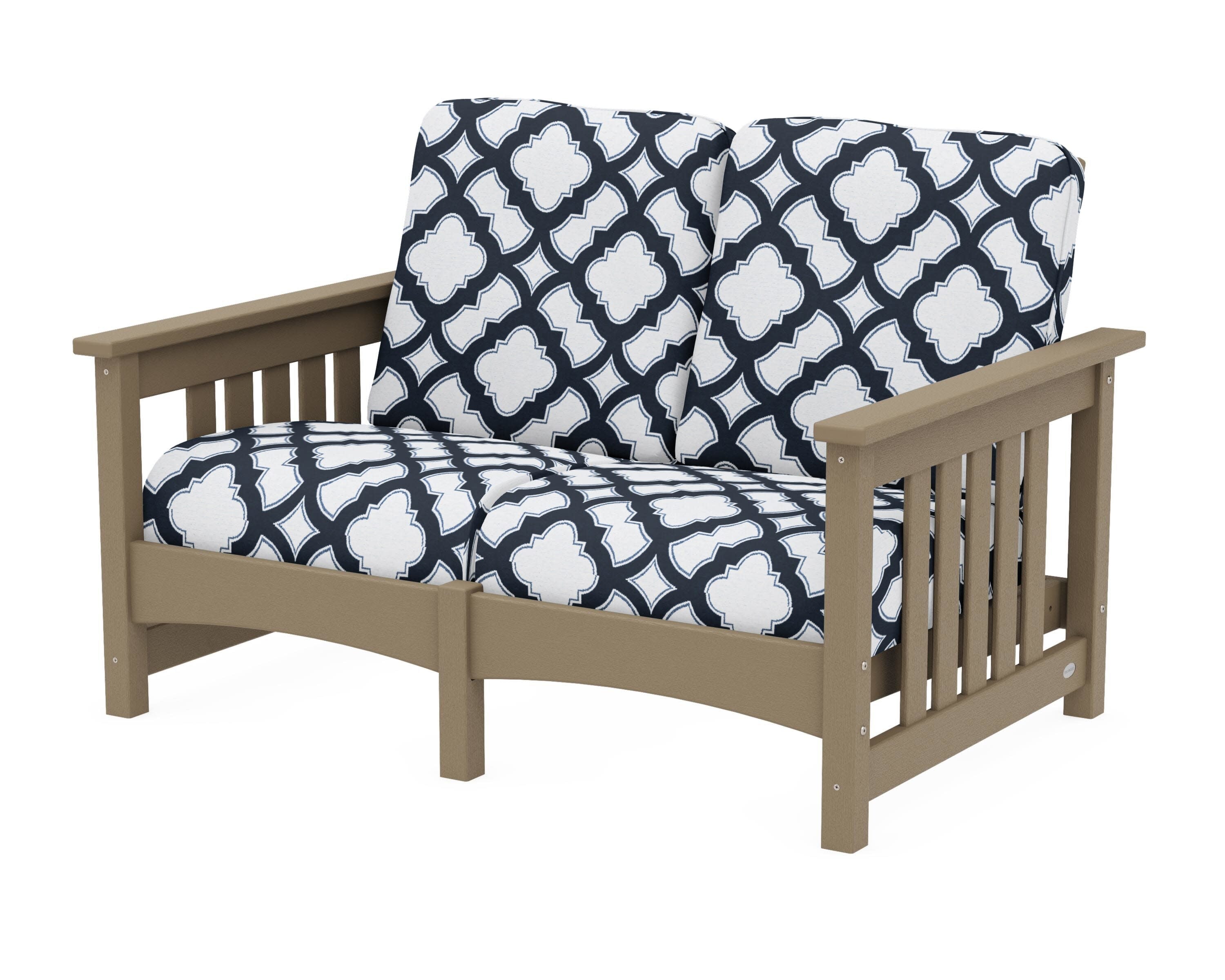 Club Mission Loveseat in Vintage Sahara / Trellis Marine Indigo