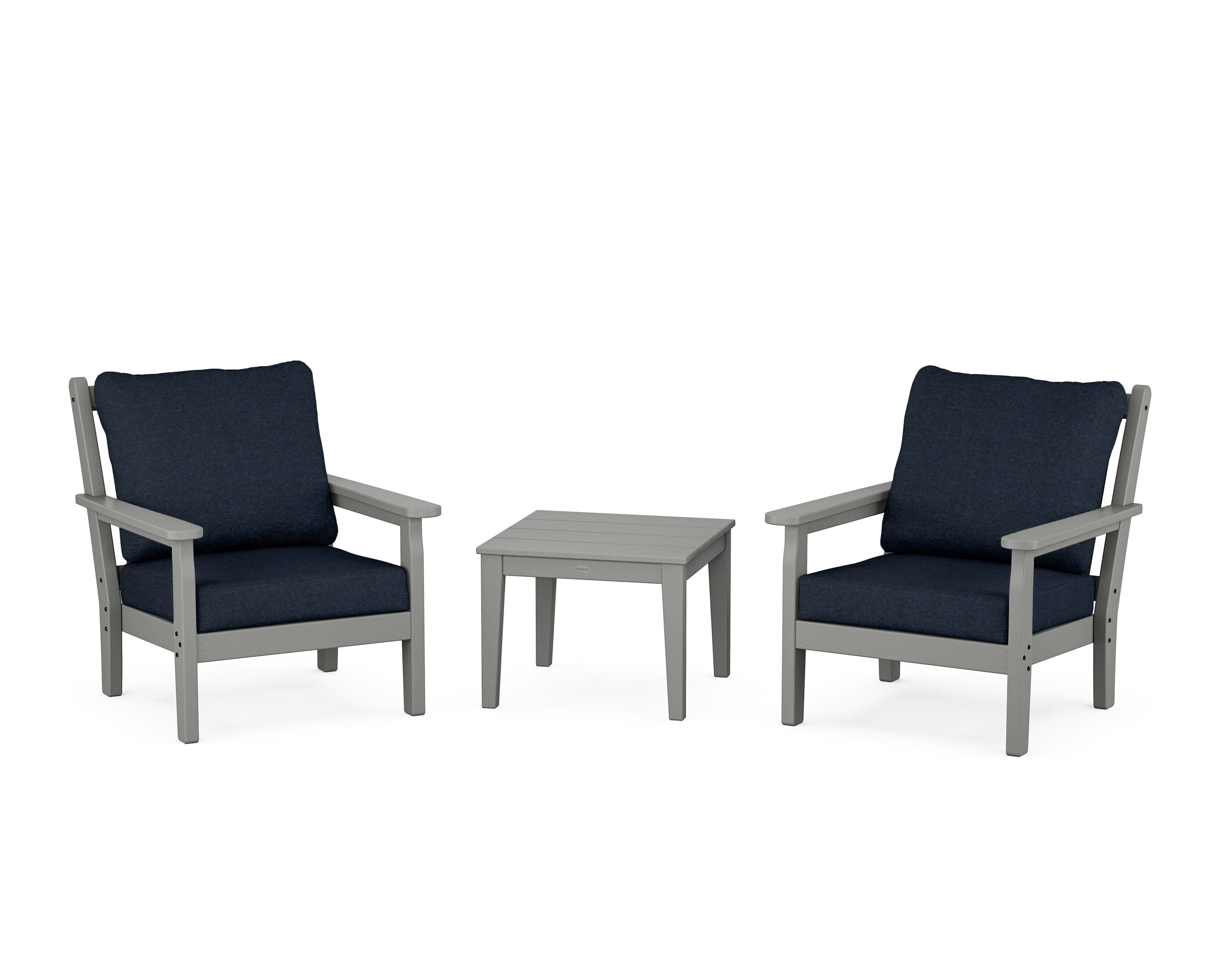 Chippendale 3-Piece Deep Seating Set in Slate Grey / Marine Indigo