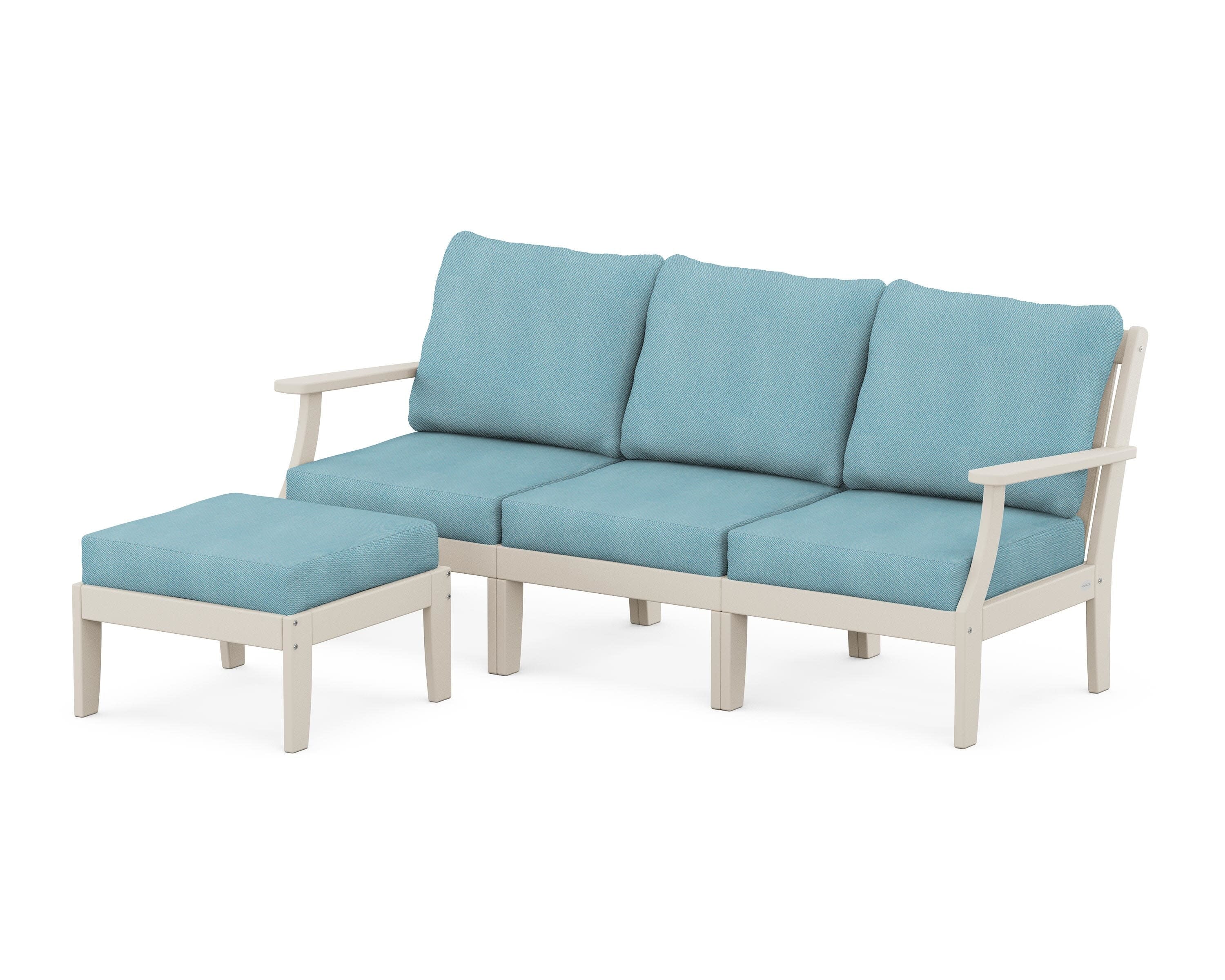 Braxton Modular 4-Piece Deep Seating Set with Ottoman in Sand / Lattice Sky Blue