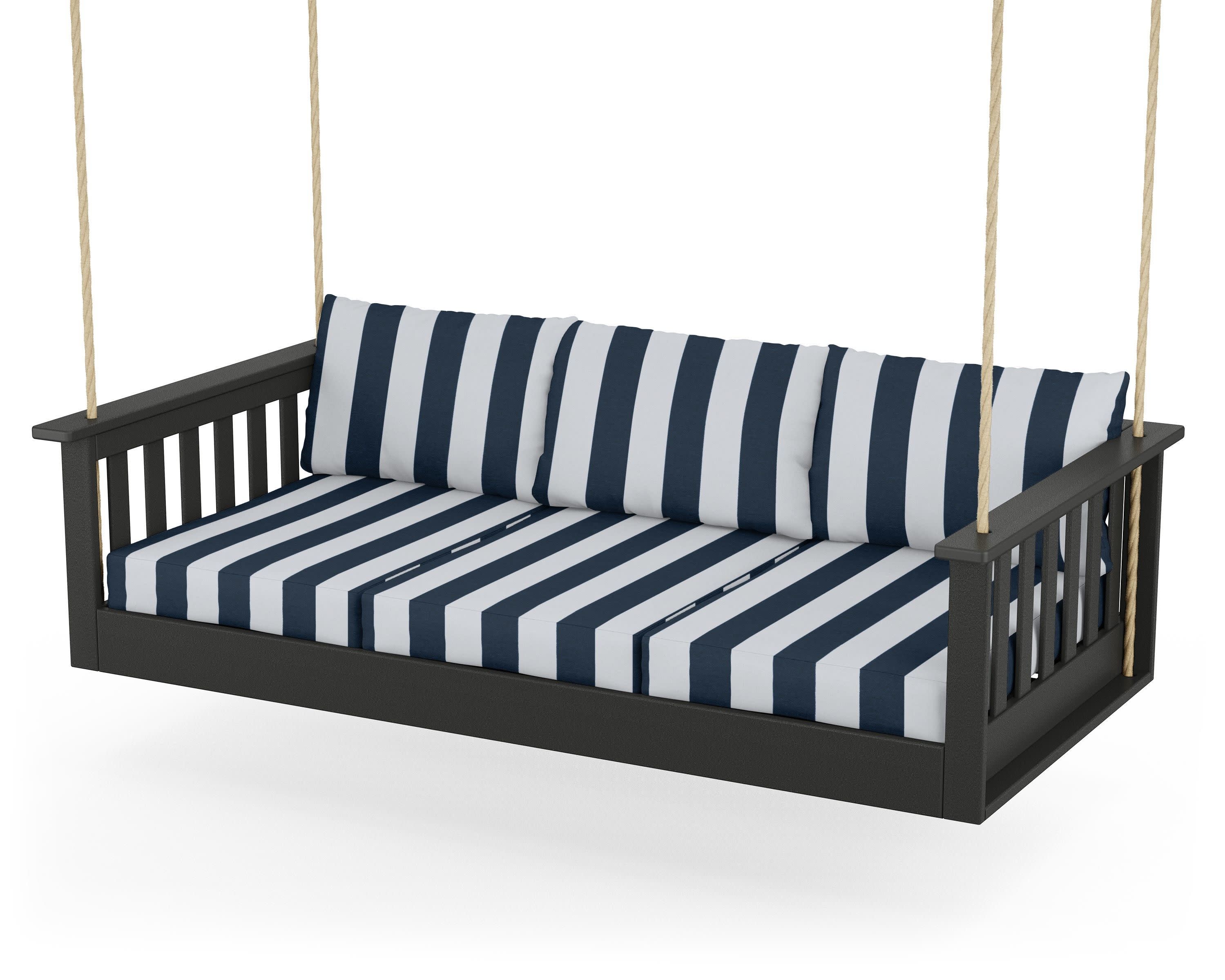 Vineyard Daybed Swing in Black / Cabana Stripe Marine Indigo