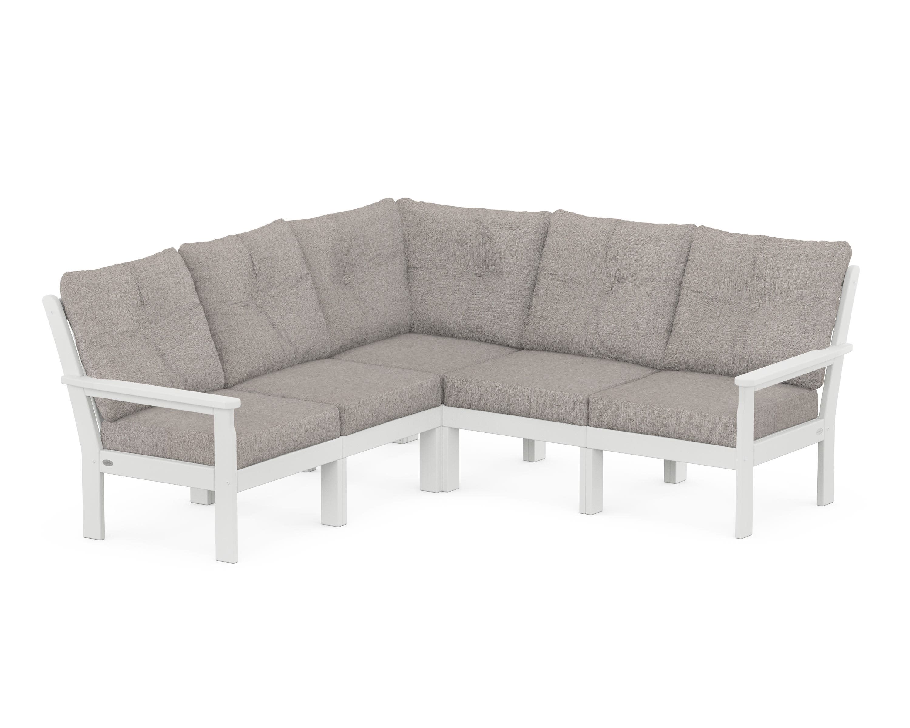 Vineyard 5-Piece Sectional in White / Weathered Tweed