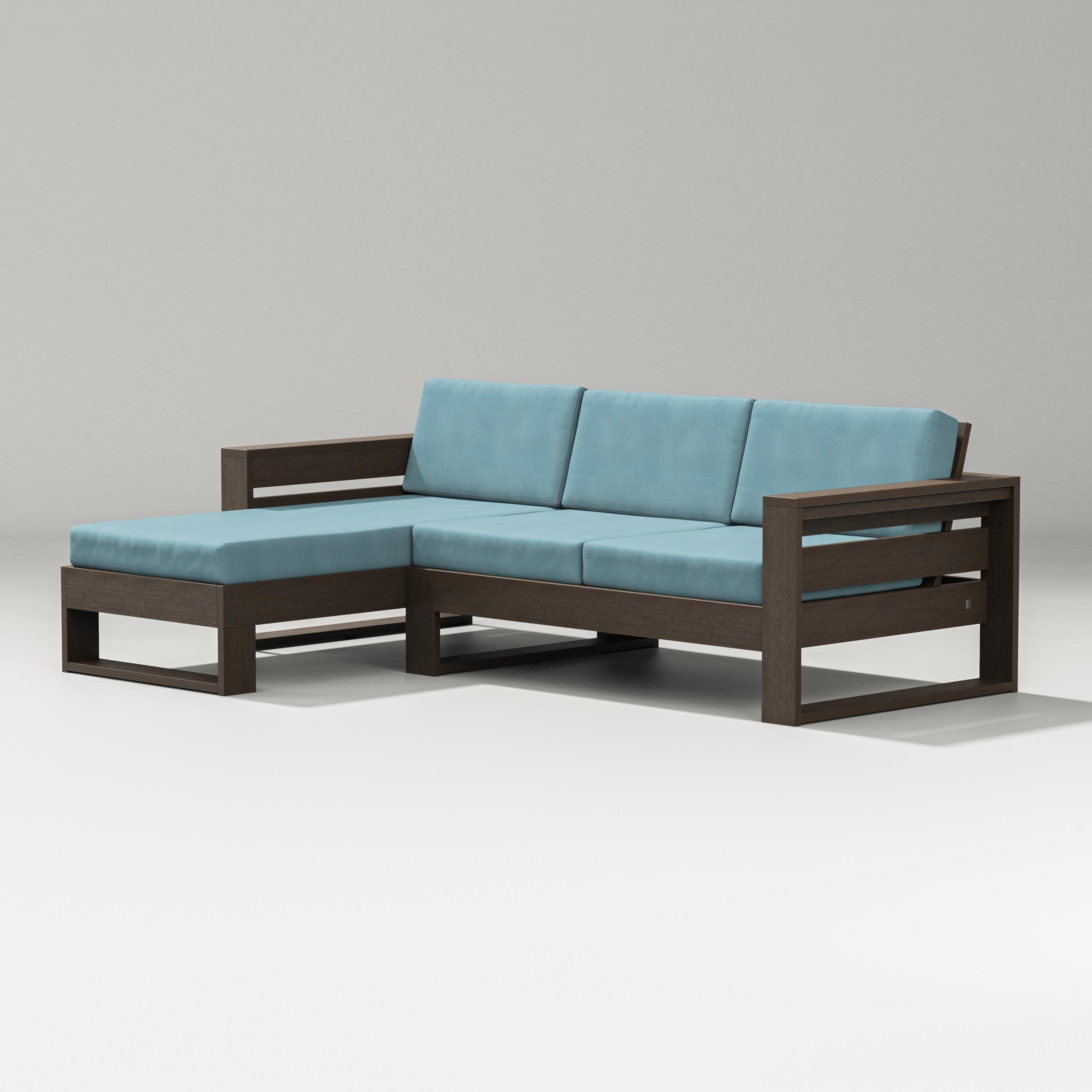 Latitude Left Chaise Sectional in Kona / Lattice Sky Blue