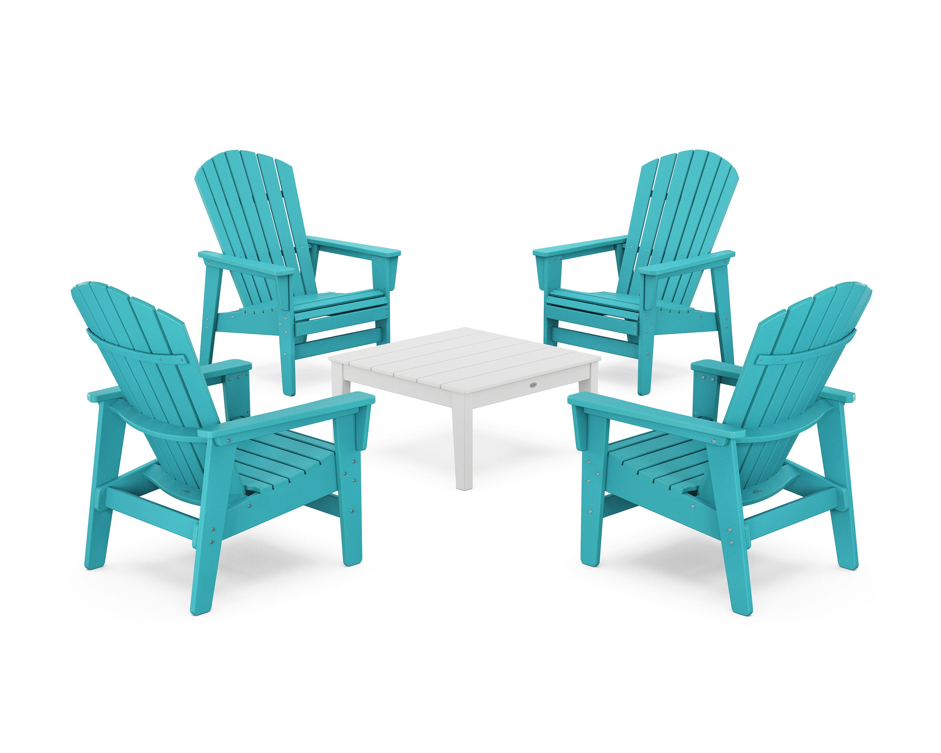 5-Piece Nautical Grand Upright Adirondack Chair Conversation Group in Aruba / White