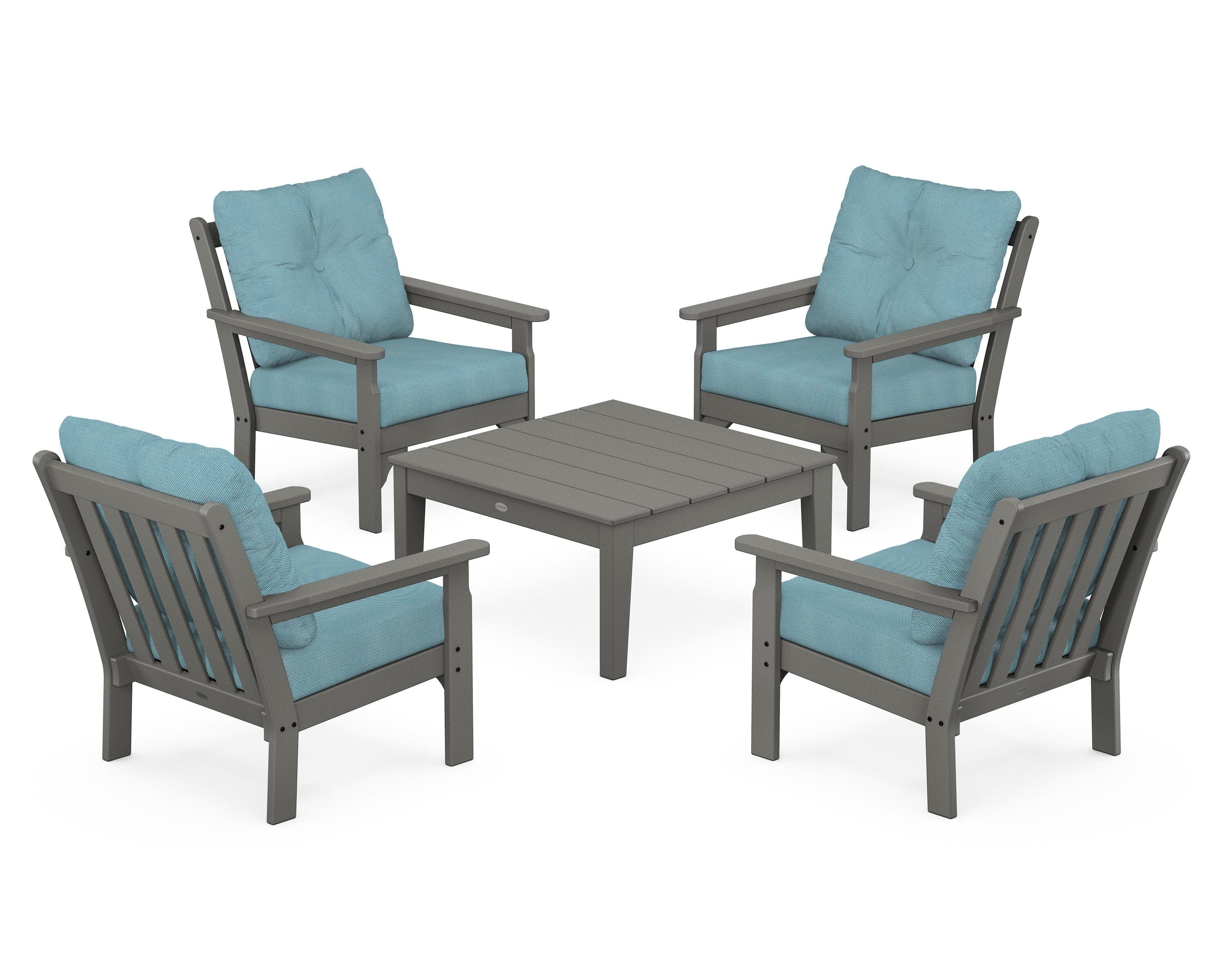 Vineyard 5-Piece Deep Seating Conversation Set in Slate Grey / Lattice Sky Blue