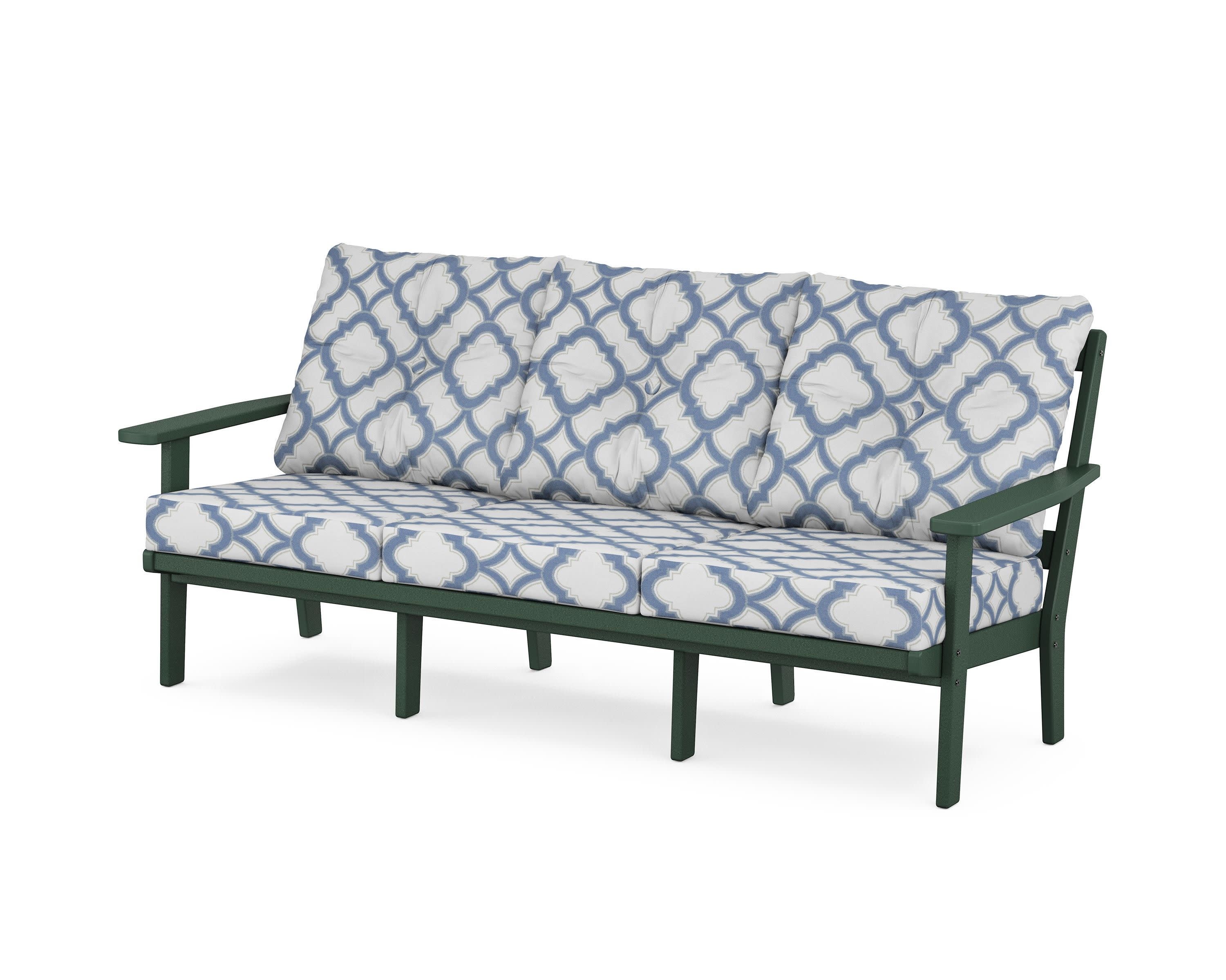 PrairieDeep Seating Sofa in Green / Trellis Sky Blue