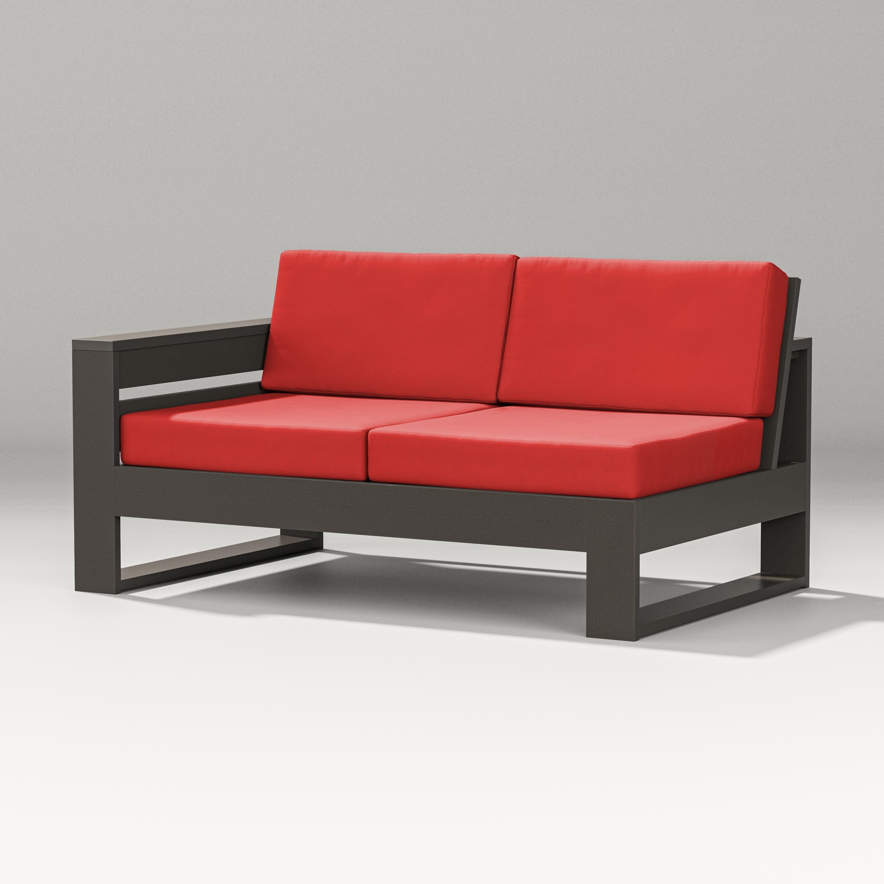 Latitude Modular Left Arm Loveseat in Vintage Coffee / Crimson Linen