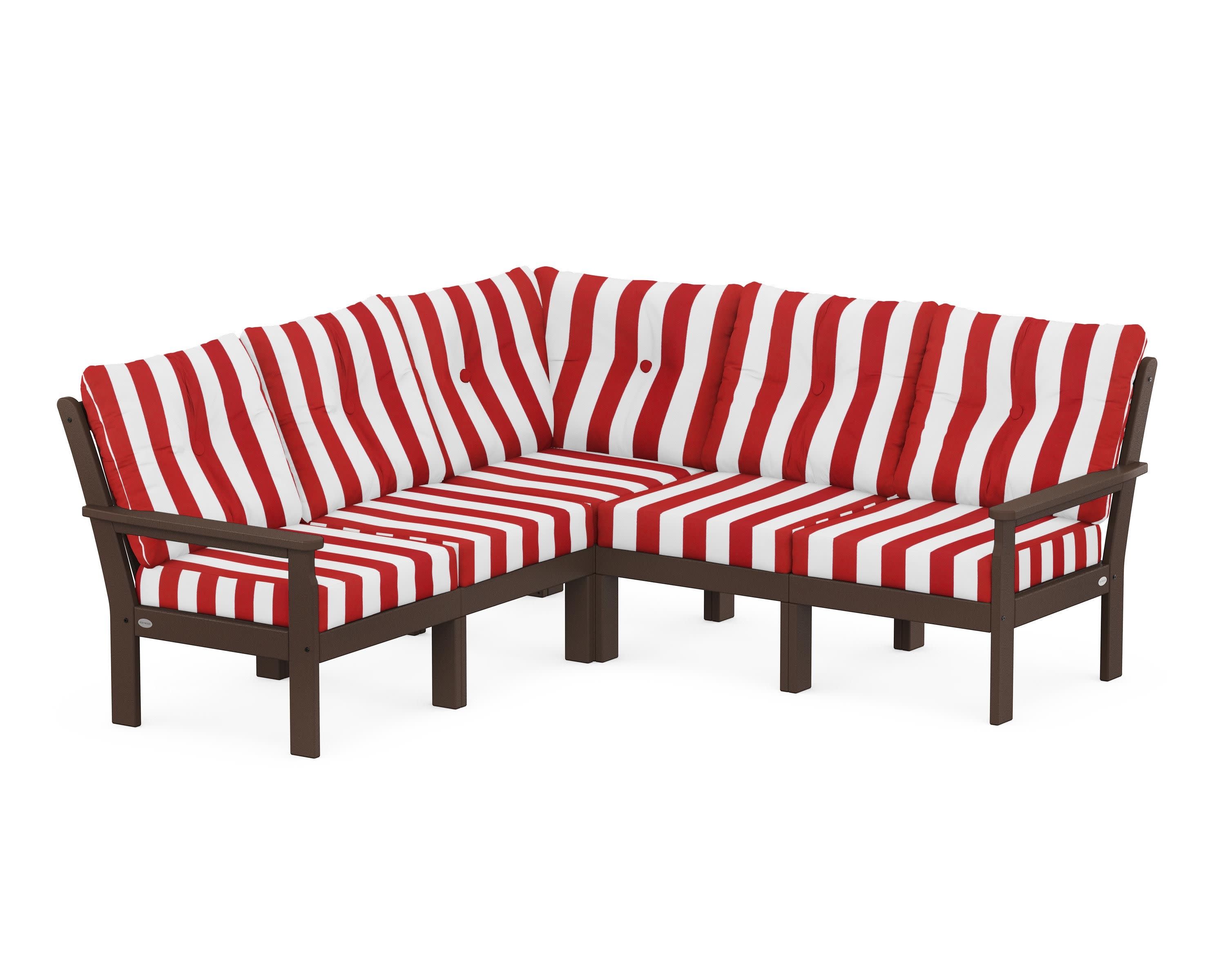 Vineyard 5-Piece Sectional in Mahogany / Cabana Stripe Crimson