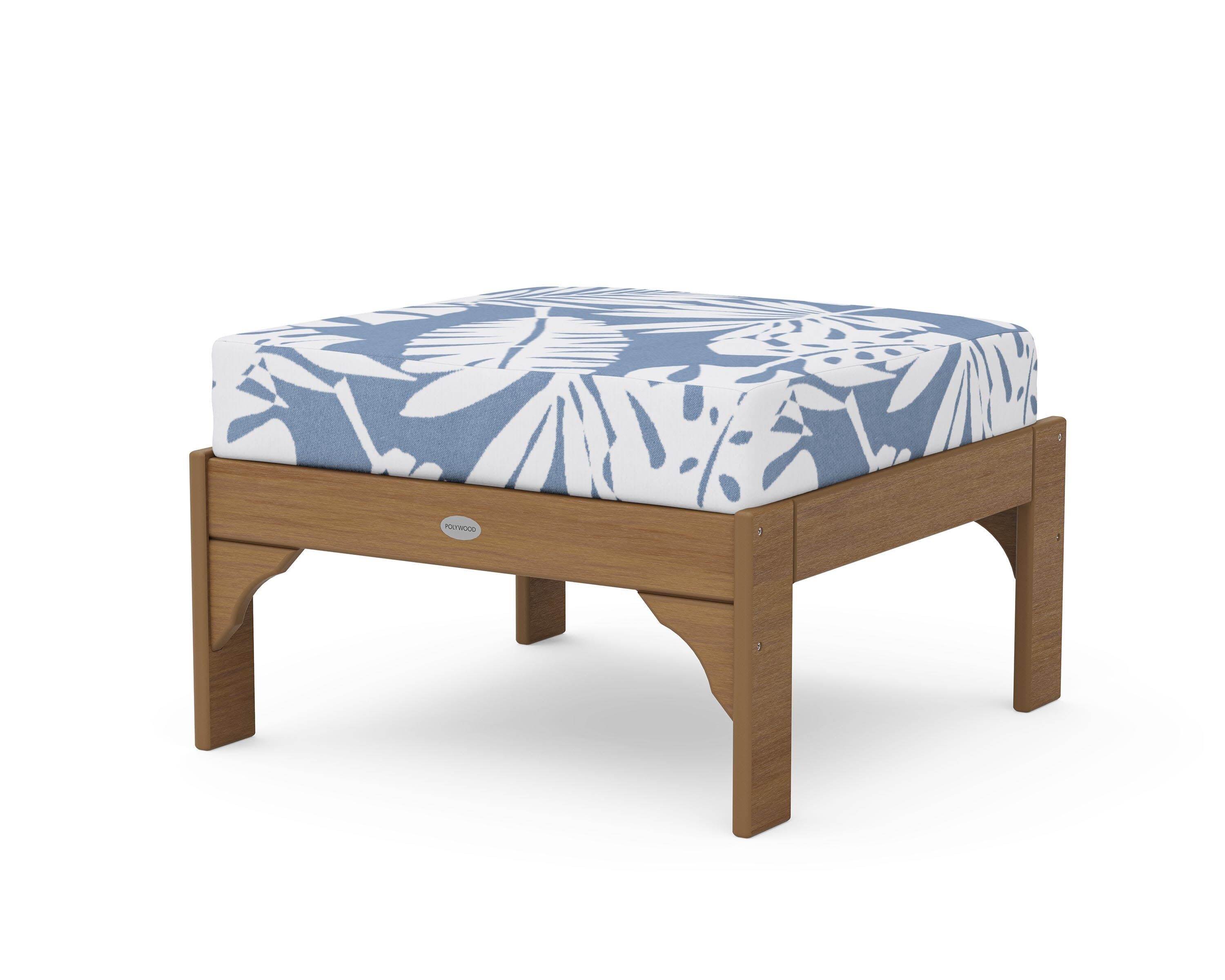 Vineyard Deep Seating Ottoman in Natural / Leaf Sky Blue