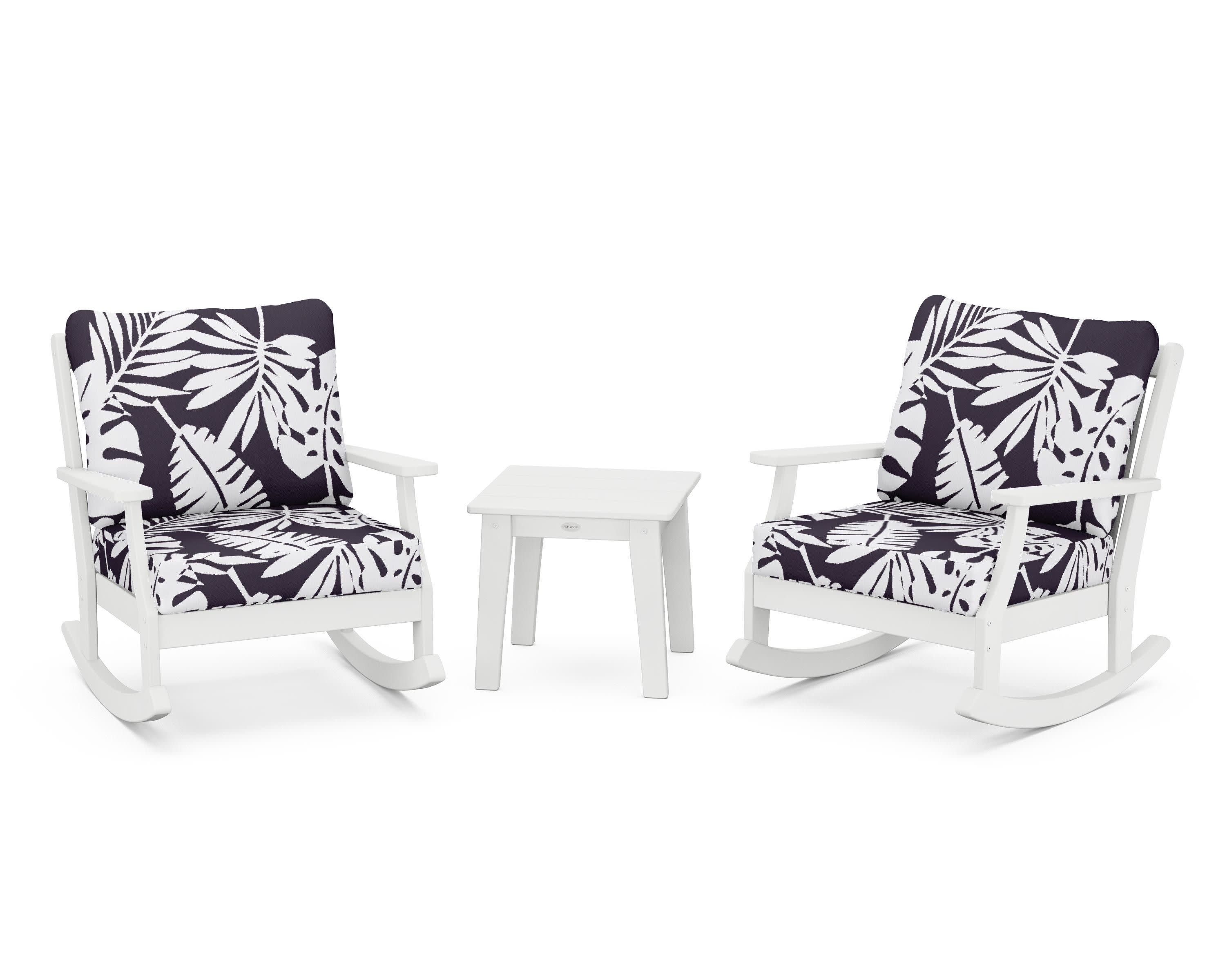 Braxton 3-Piece Deep Seating Rocker Set in White / Leaf Navy