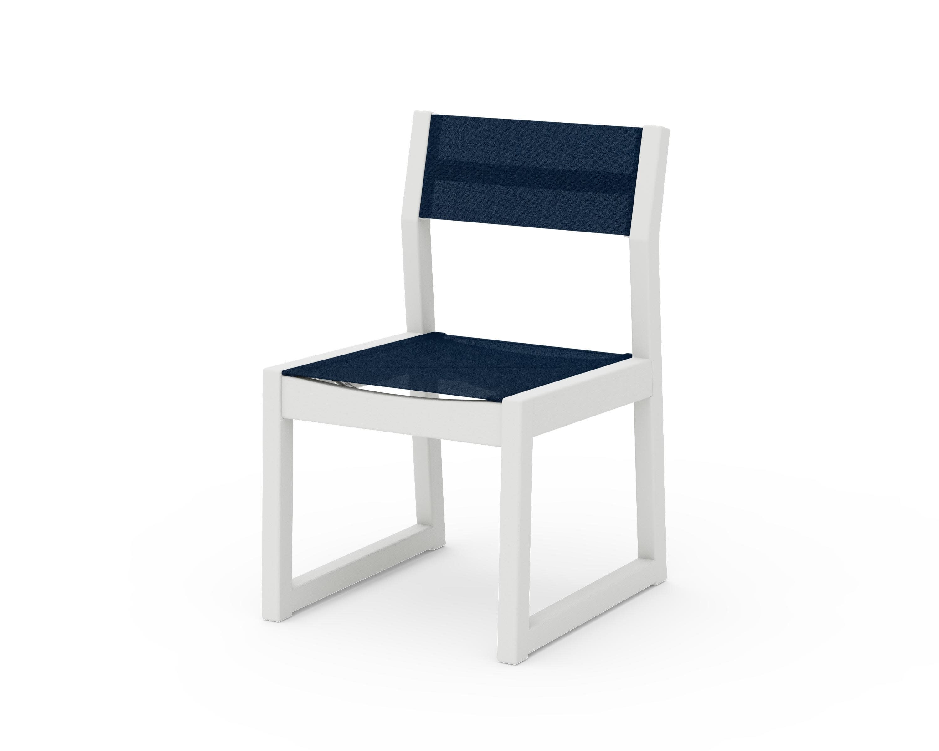 Edge Sling Dining Side Chair - 2 Chairs in Vintage White / Navy Blue Sling