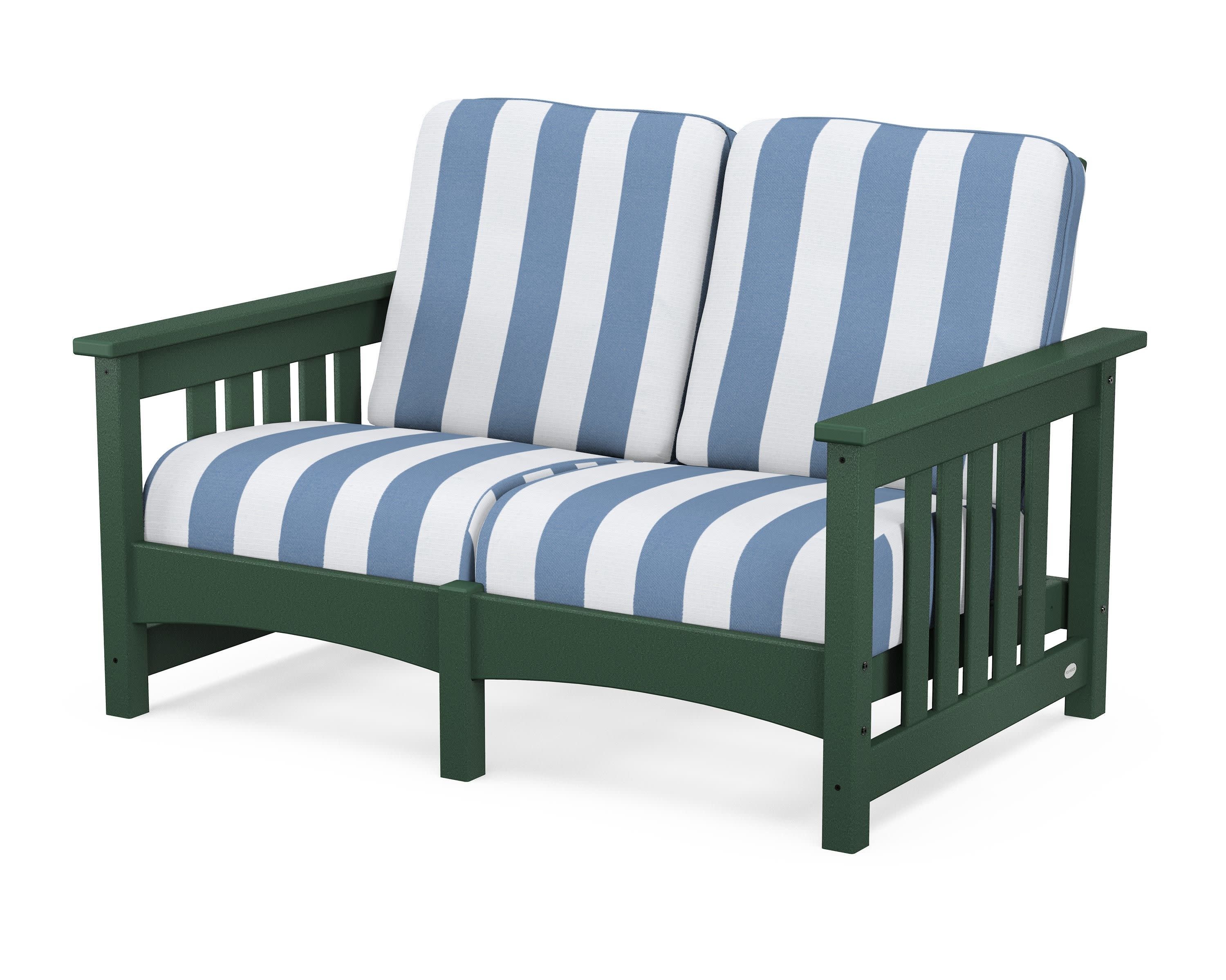 Club Mission Loveseat in Green / Cabana Stripe Sky Blue