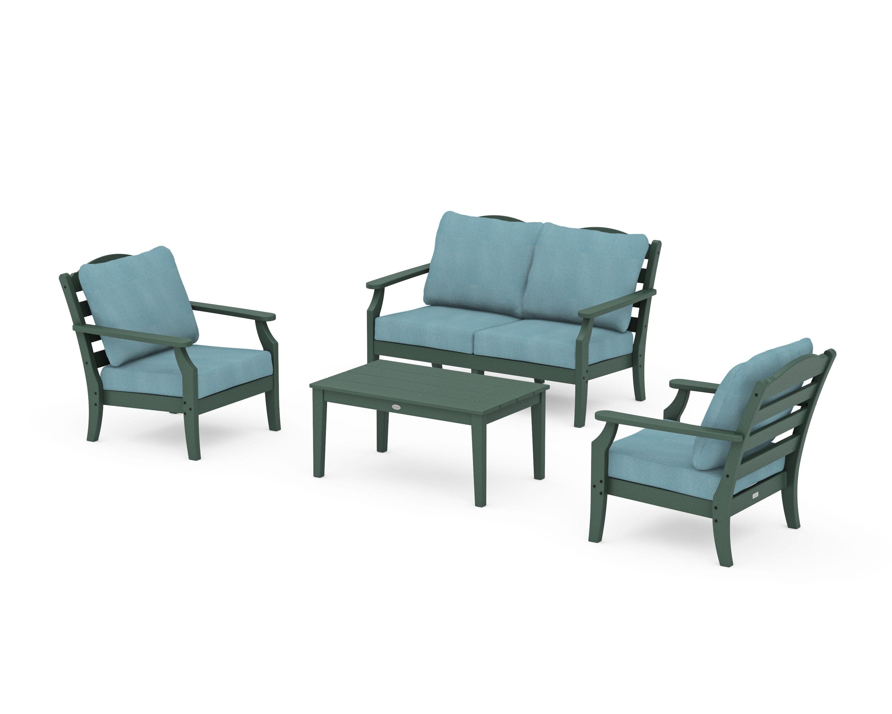 Savannah 4-Piece Deep Seating Set with Loveseat in Green / Lattice Sky Blue