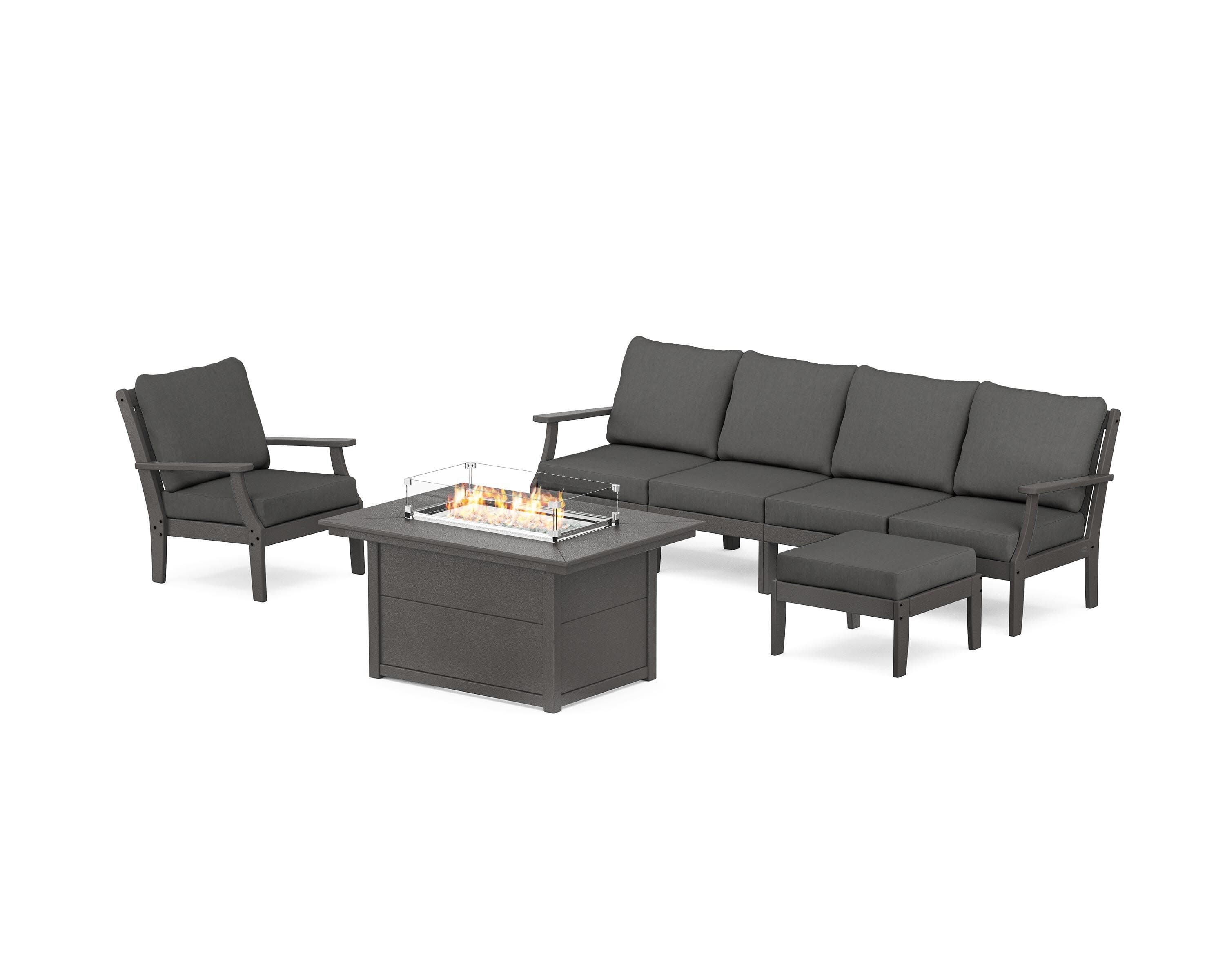 Braxton Sectional Lounge and Fire Pit Set in Vintage Coffee / Spectrum Carbon