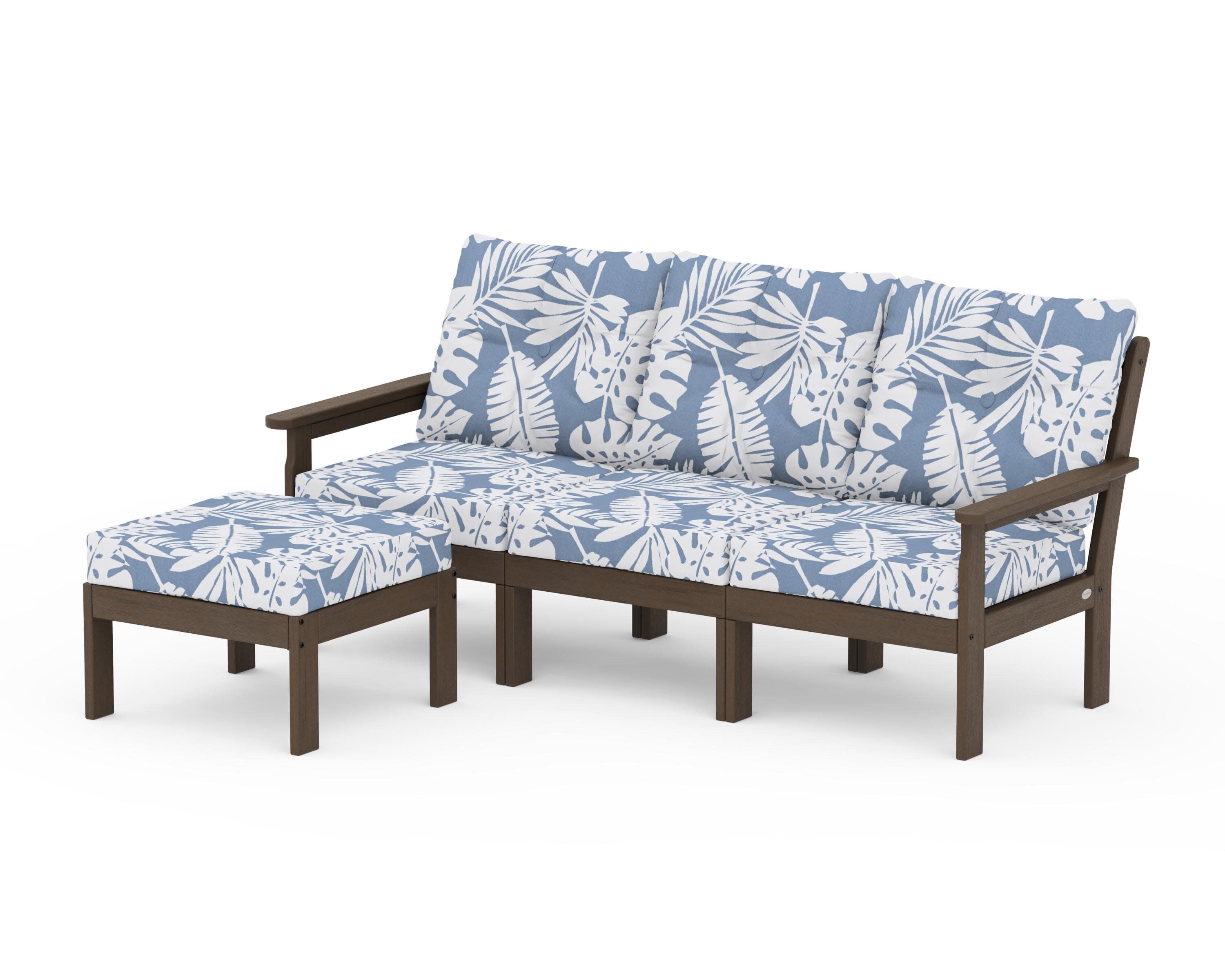 Vineyard 4-Piece Sectional with Ottoman in Kona / Leaf Sky Blue