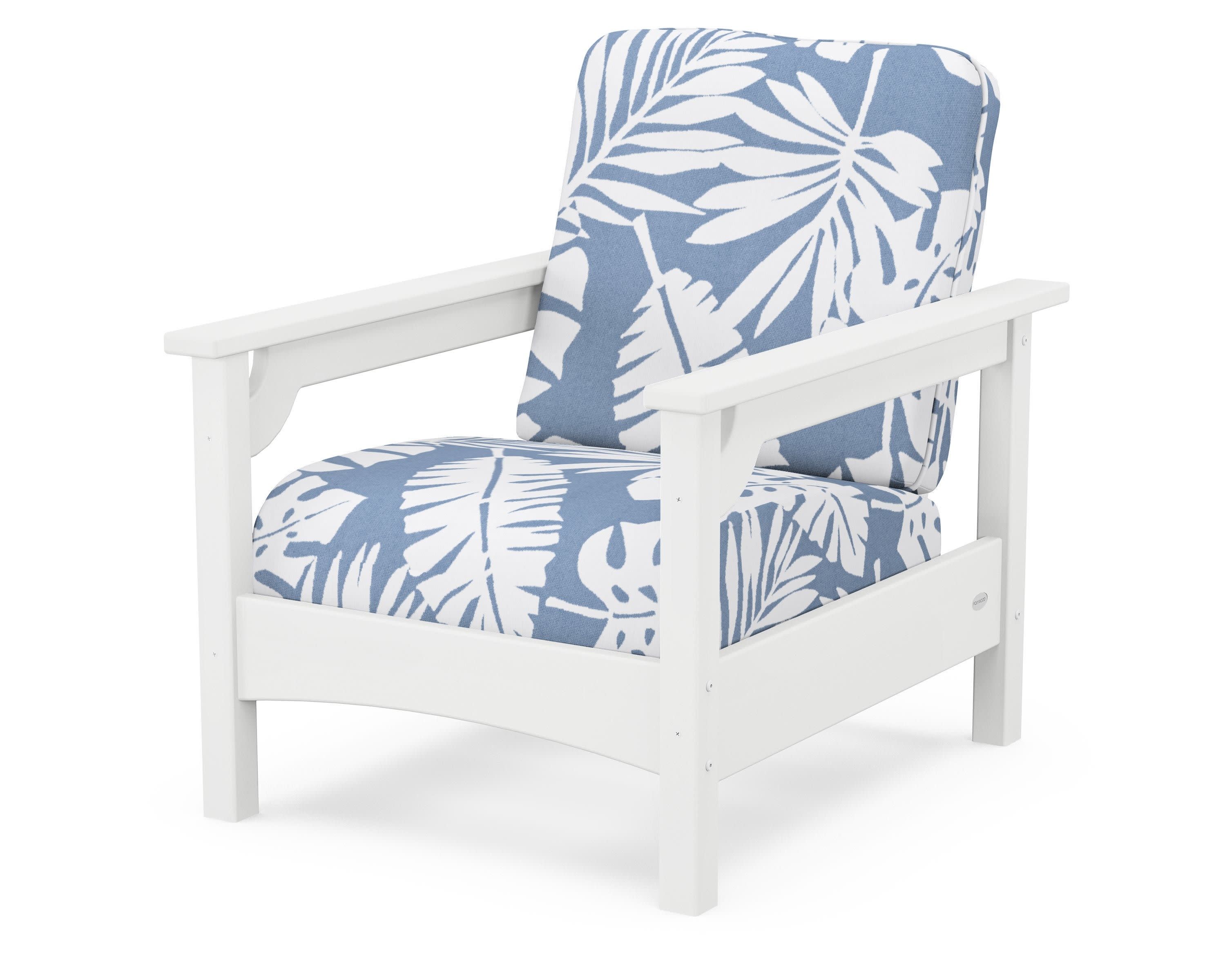 Club Chair in White / Leaf Sky Blue