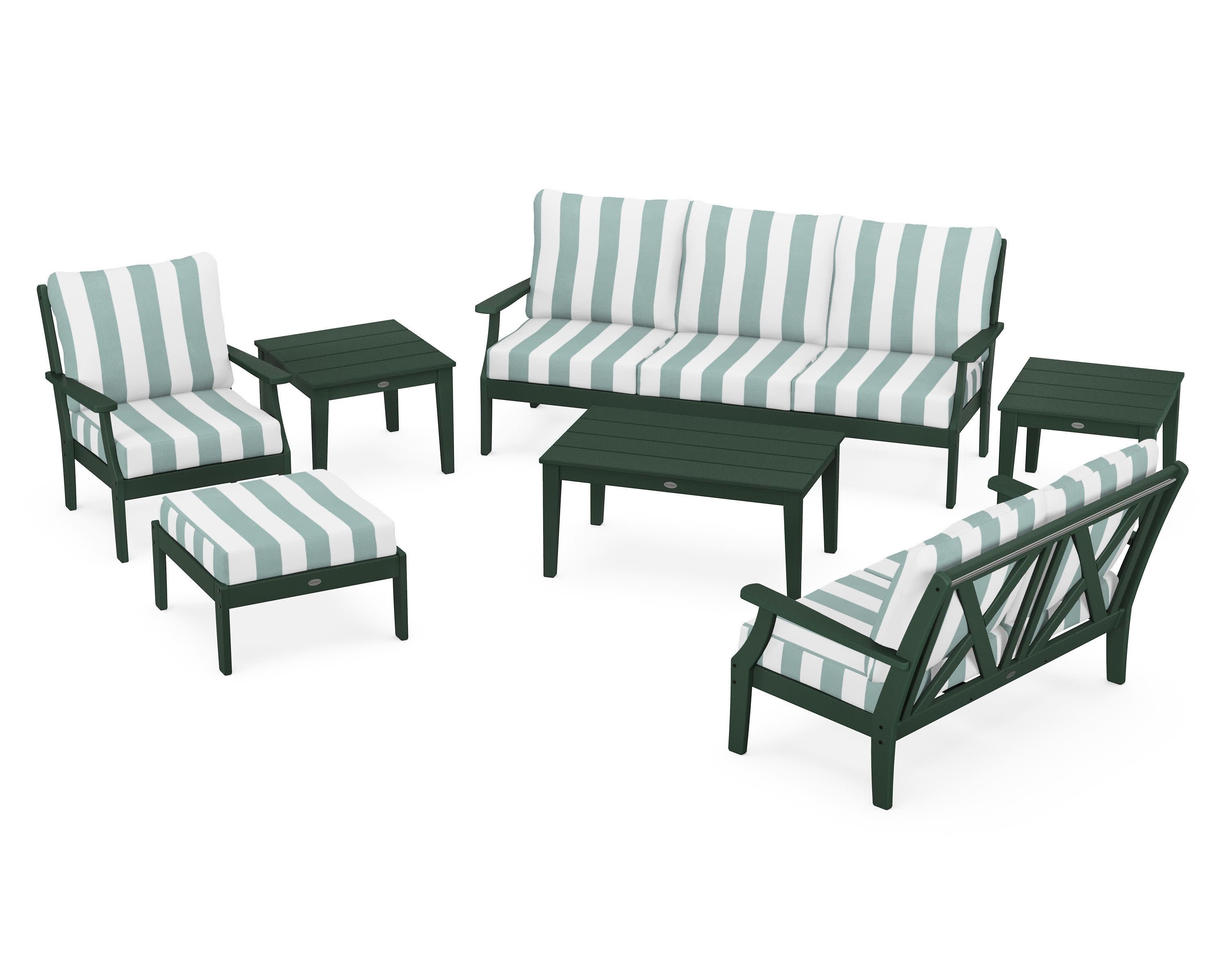 Braxton 7-Piece Deep Seating Set in Green / Cabana Stripe Glacier Spa