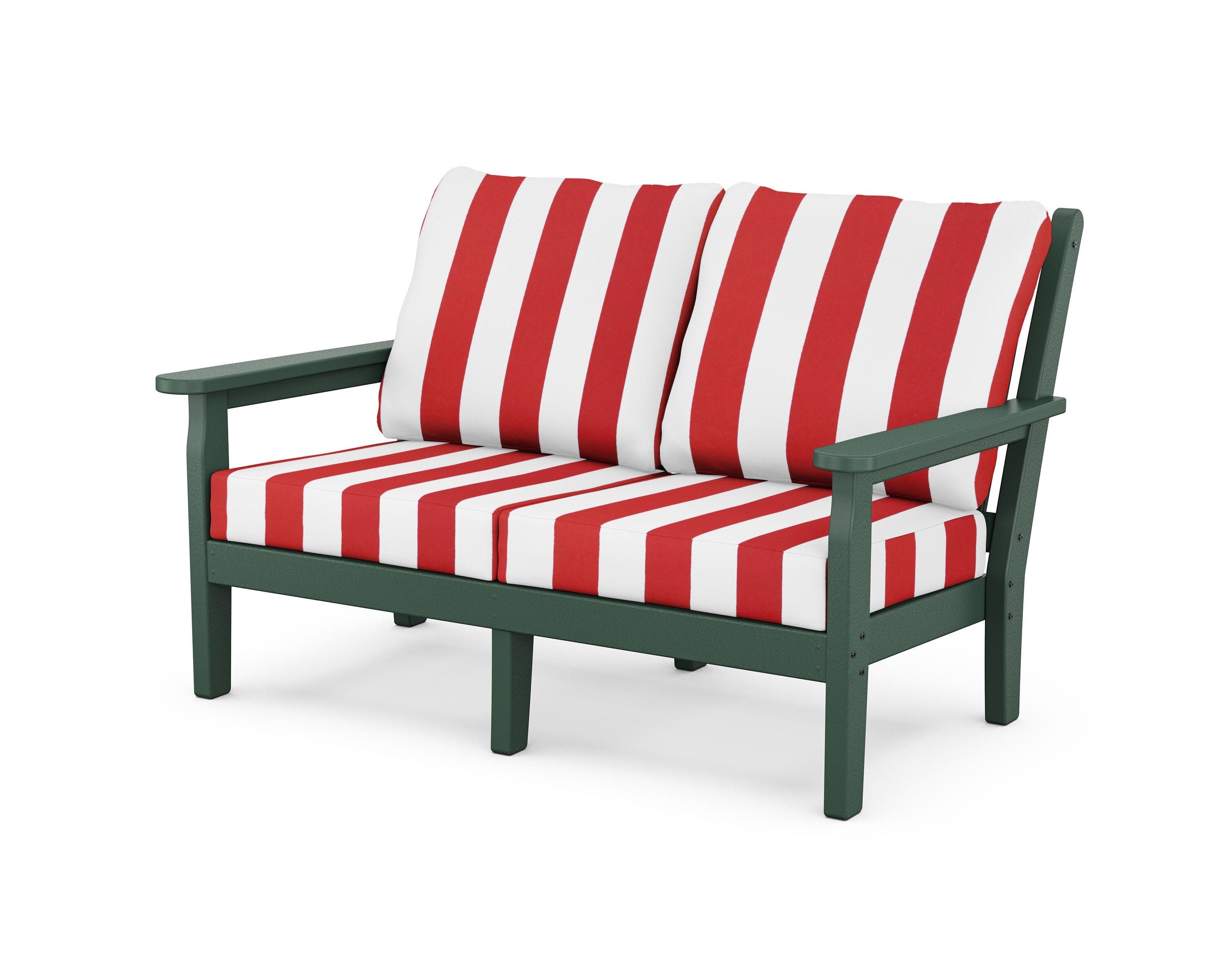 Chippendale Deep Seating Loveseat in Green / Cabana Stripe Crimson