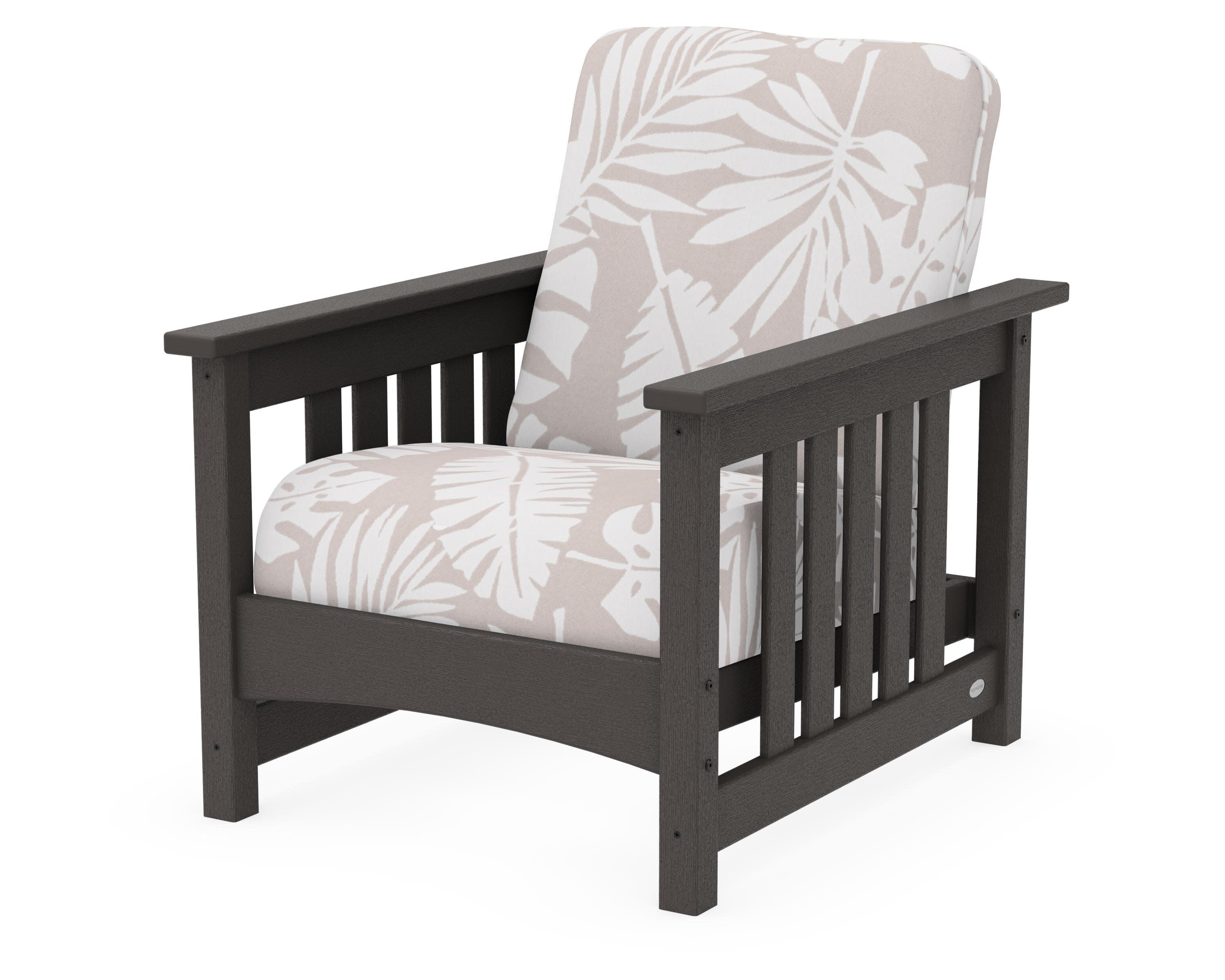 Club Mission Chair in Vintage Coffee / Leaf Dune Burlap