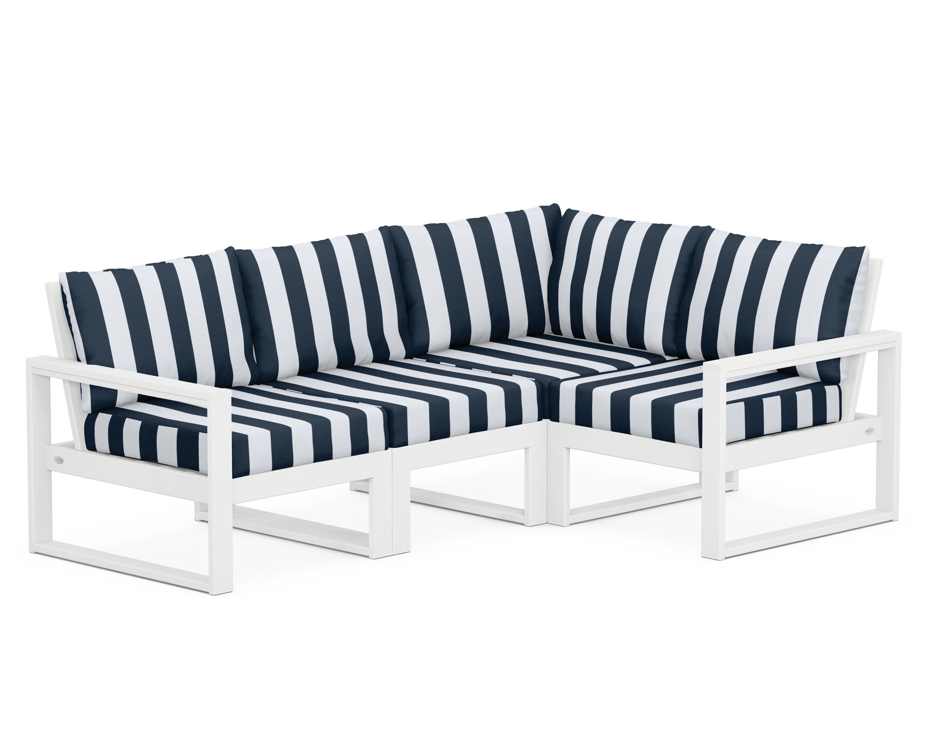 EDGE 4-Piece Modular Deep Seating Set in White / Cabana Stripe Marine Indigo