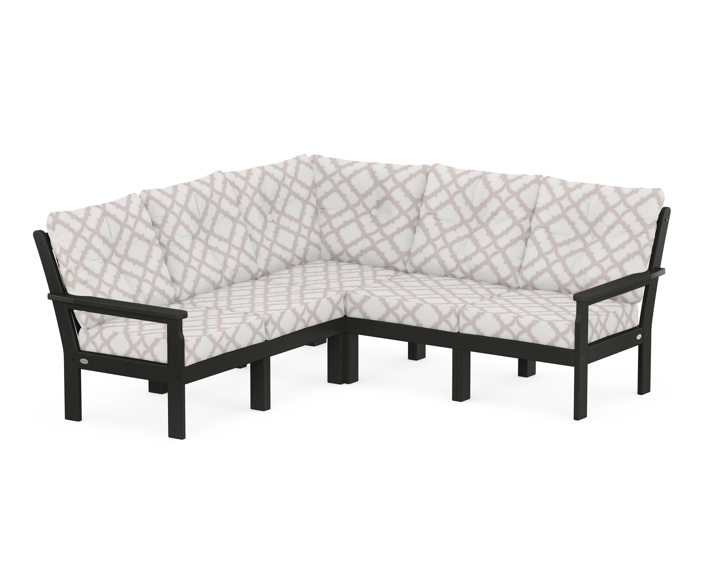 Vineyard 5-Piece Sectional in Black / Trellis Dune Burlap