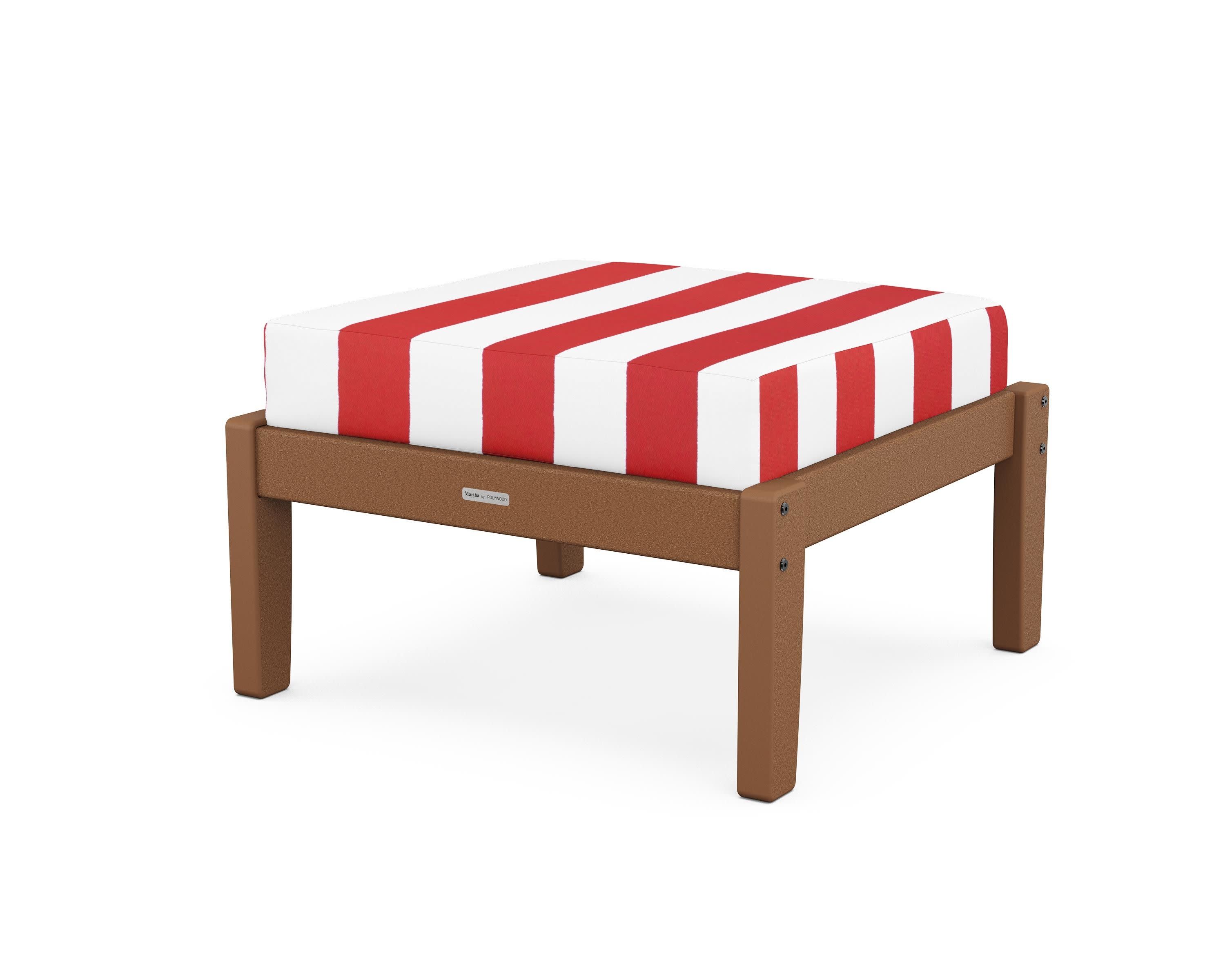 Chinoiserie Deep Seating Ottoman in Teak / Cabana Stripe Crimson