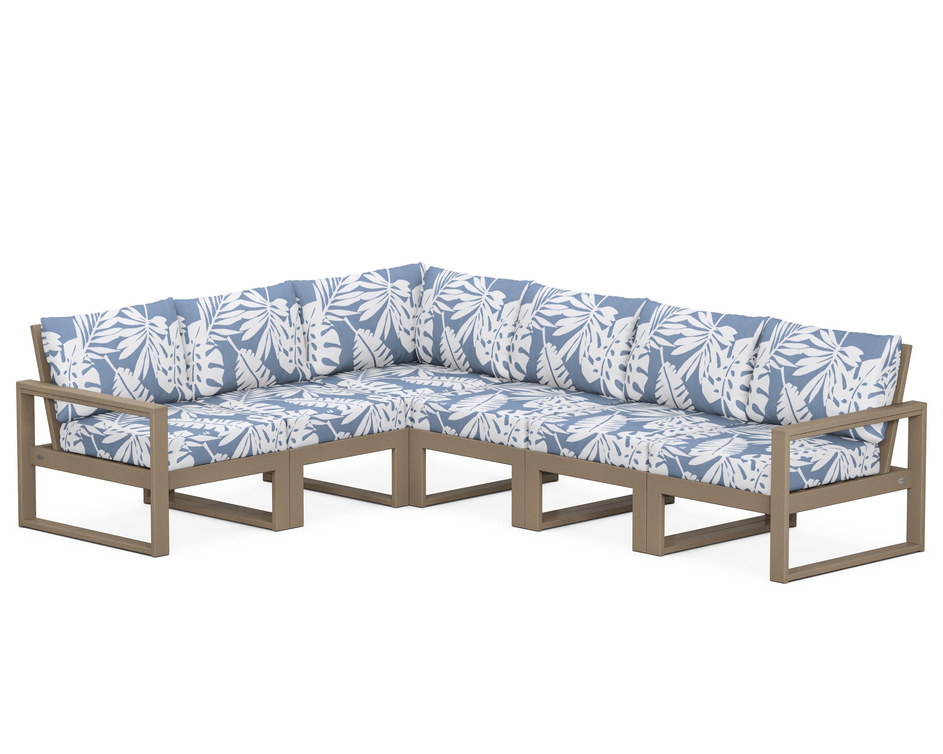 EDGE 6-Piece Modular Deep Seating Set in Vintage Sahara / Leaf Sky Blue
