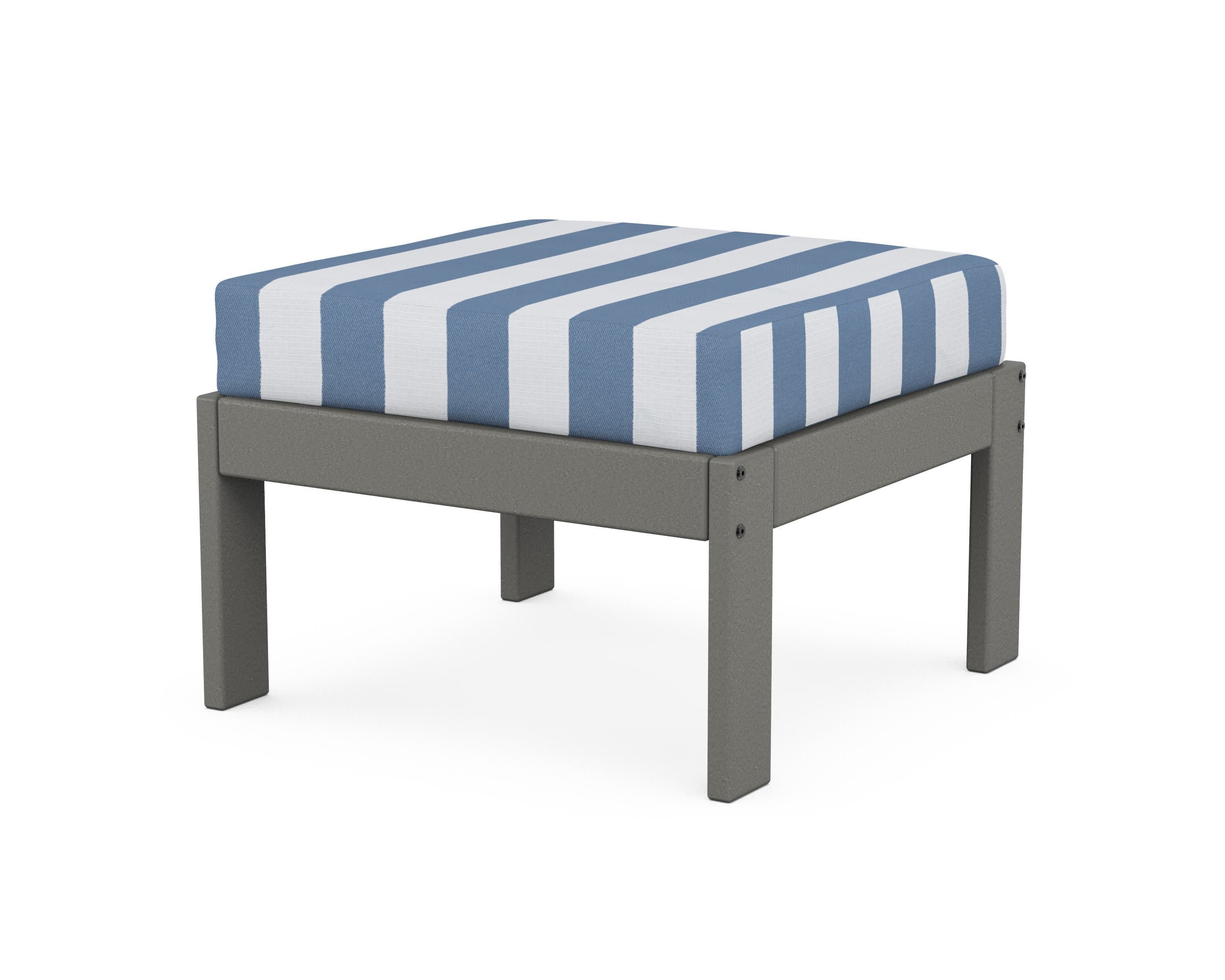 Vineyard Modular Ottoman in Slate Grey / Cabana Stripe Sky Blue