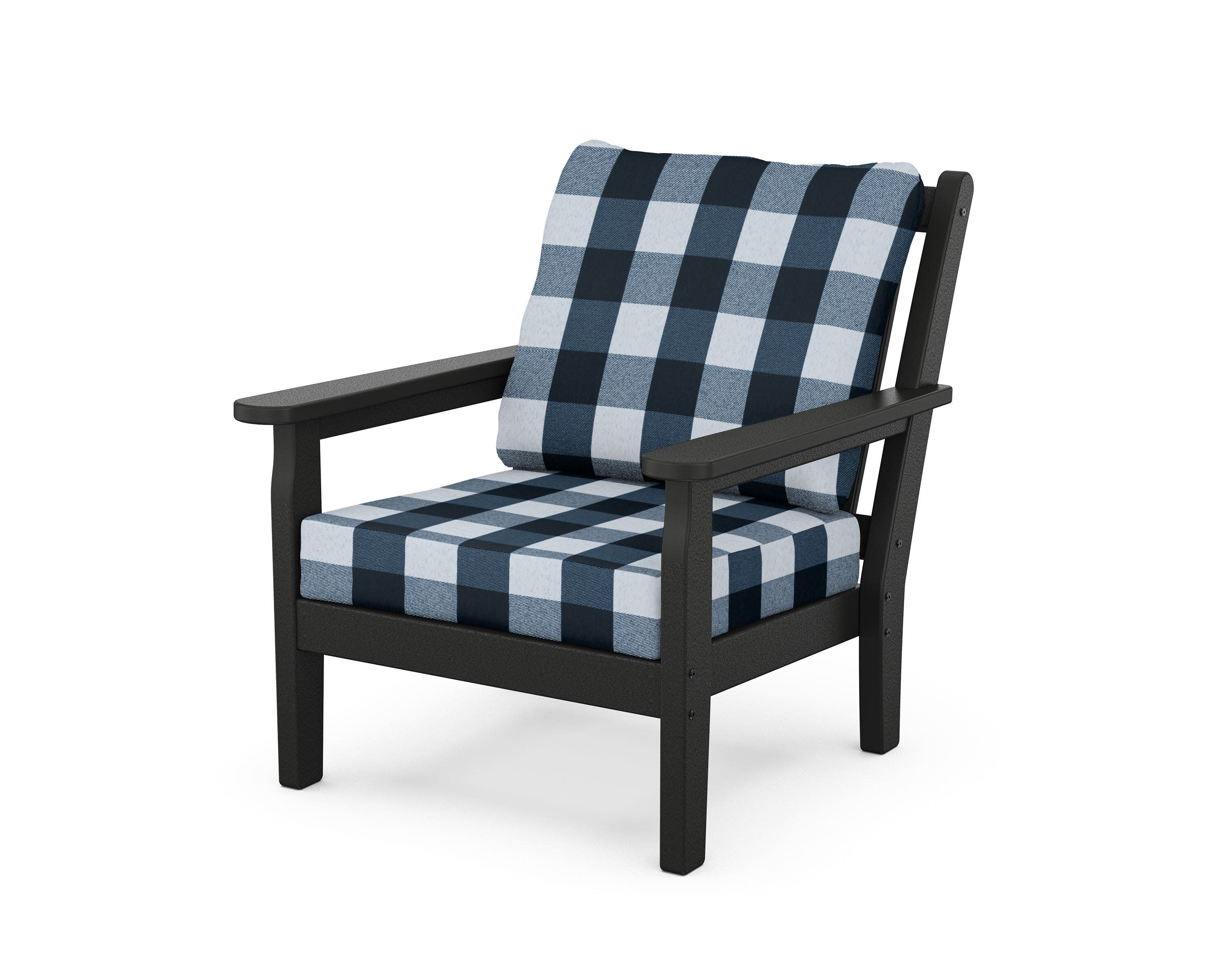 Chippendale Deep Seating Chair in Black / Buffalo Plaid Marine Indigo