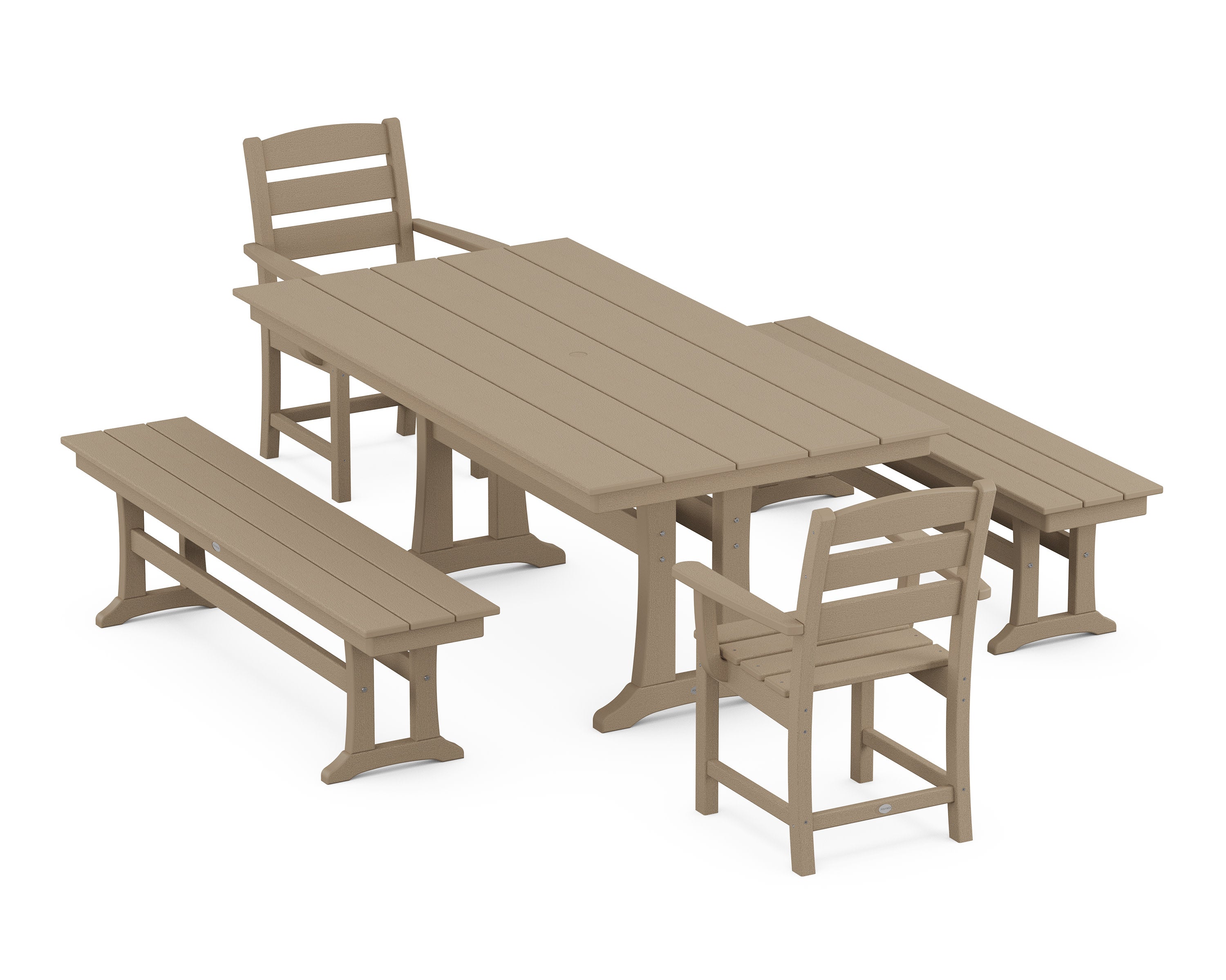 Lakeside 5-Piece Farmhouse Dining Set With Trestle Legs in Vintage Sahara