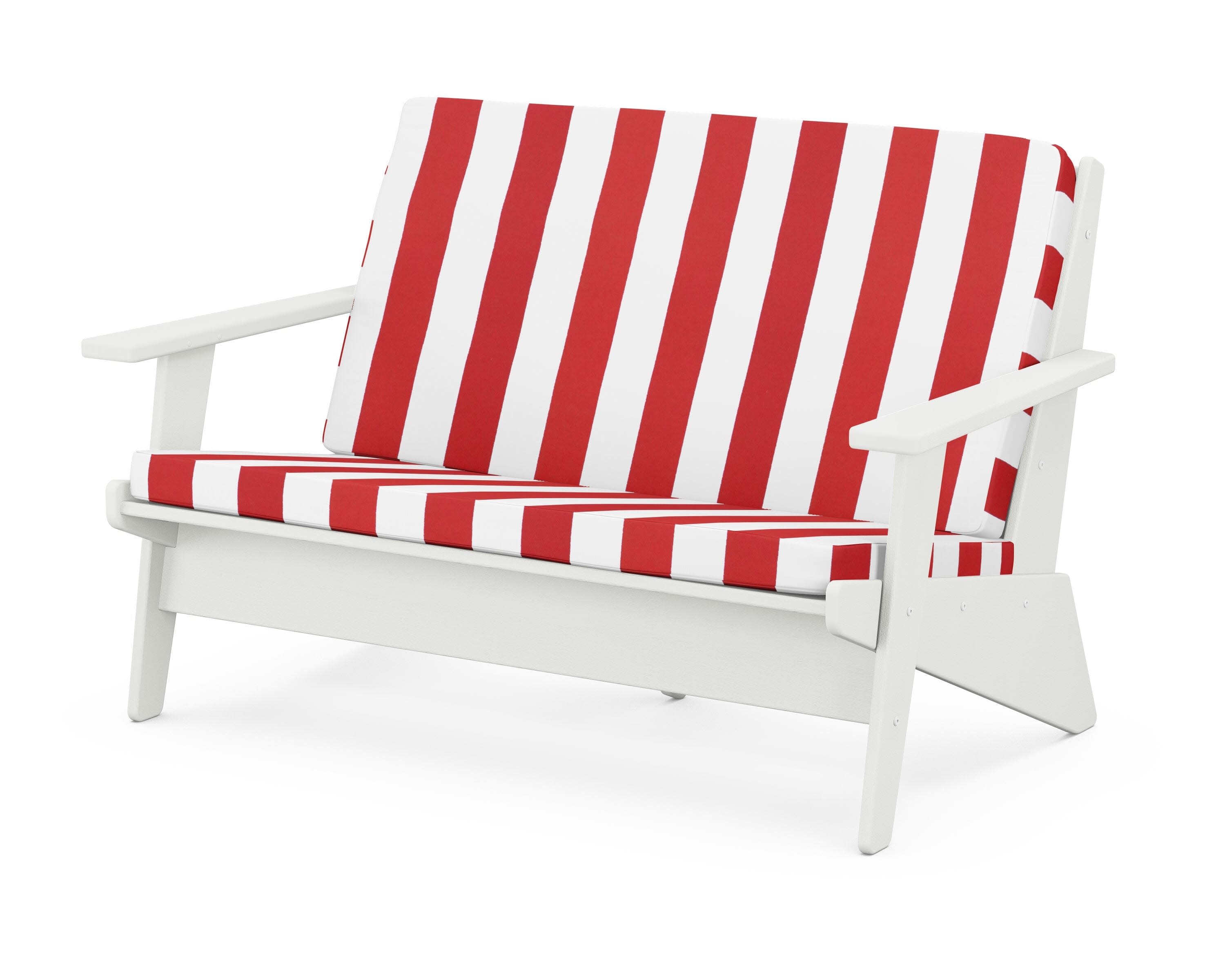 Riviera Modern Lounge Loveseat in Vintage White / Cabana Stripe Crimson